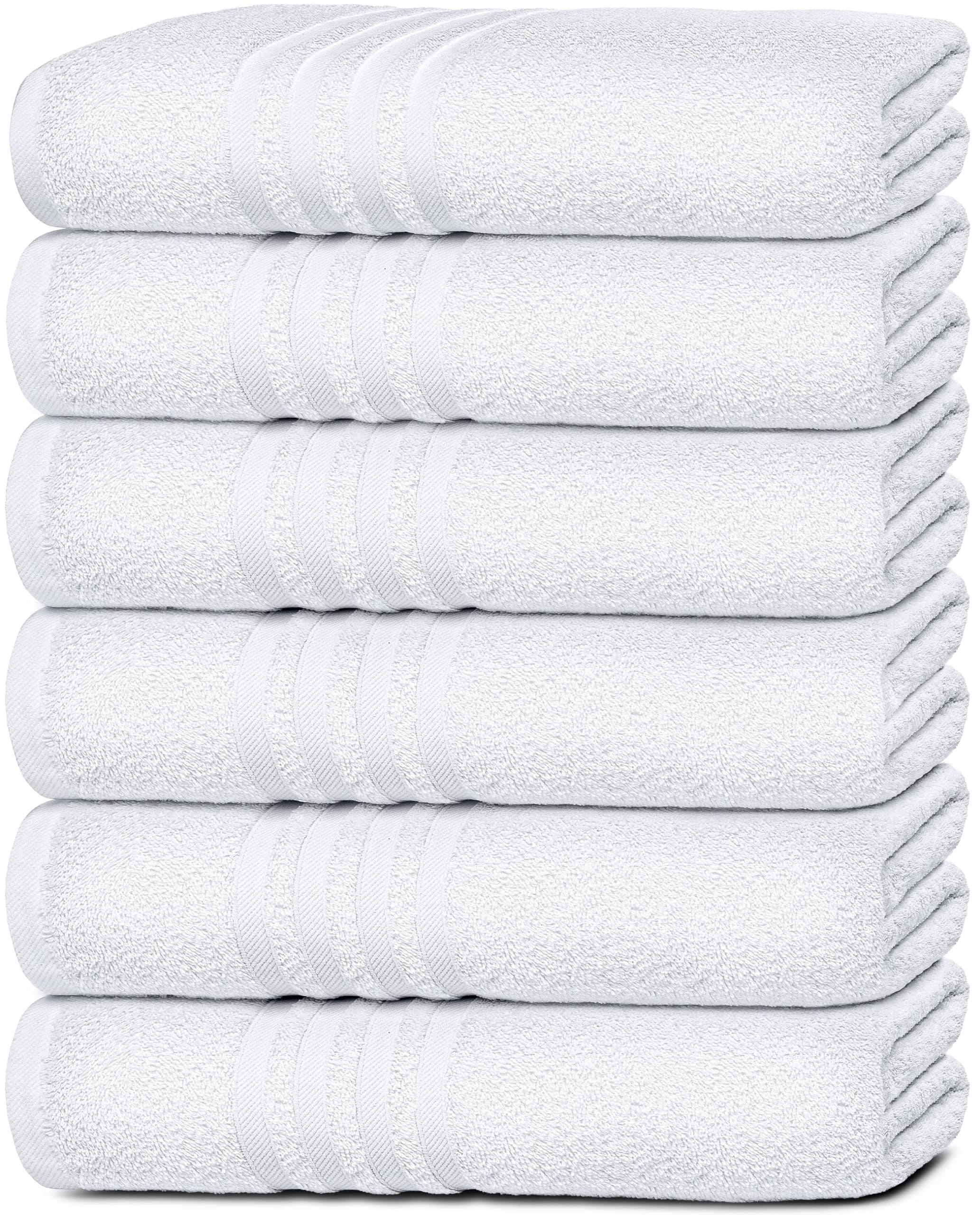 Wealuxe Cotton Bath Towels - 24x50 Inch - Lightweight Soft and Absorbent Gym Pool Towel - 6 Pack - White