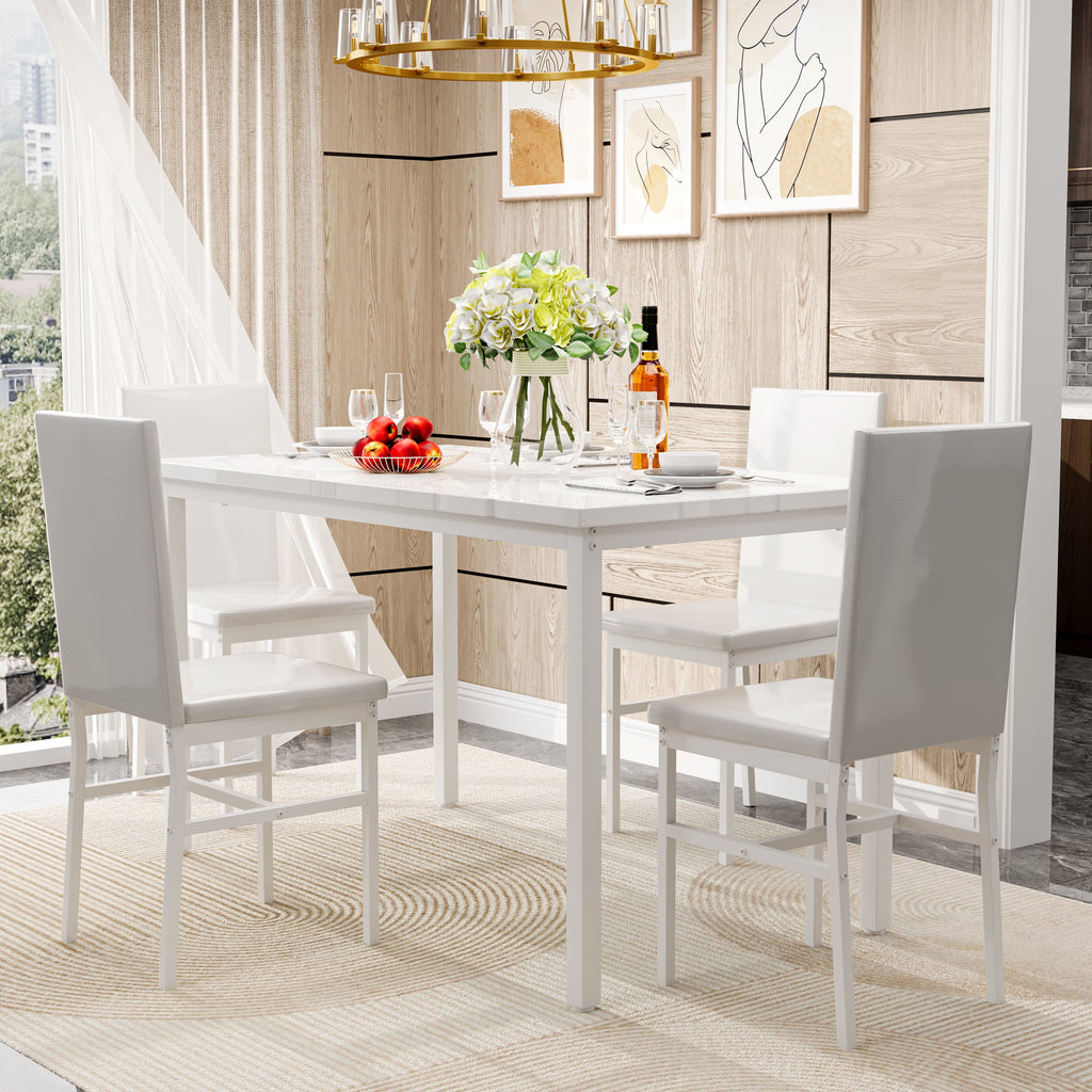 PAPROOS Dining Table Set for 4, Modern 5-Piece Kitchen Table Set with Faux Marble Top and Velvet Upholstery Chairs, Heavy Duty Dinette Sets for Breakfast Nook, Dining Room Table and Chairs, Gray