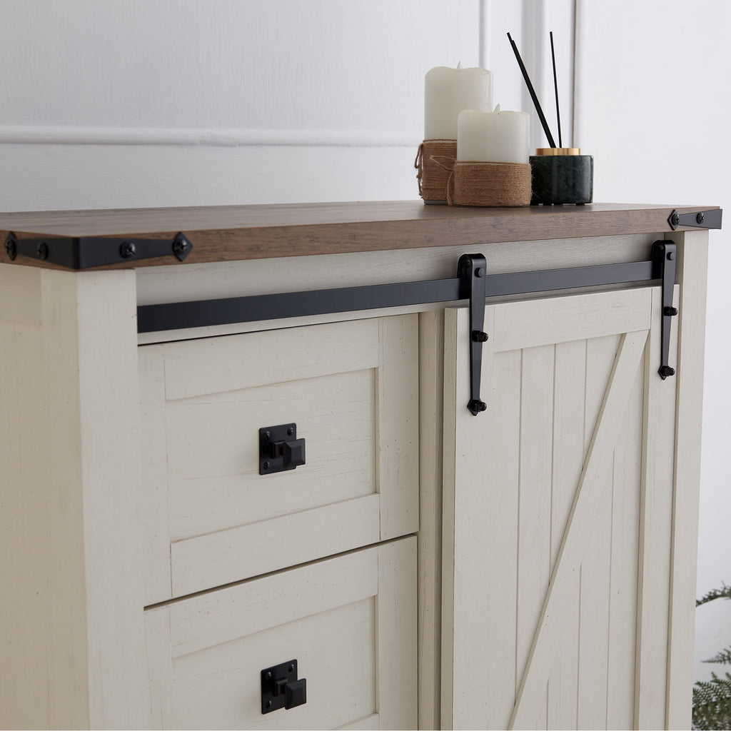 OKD Modern Farmhouse 5-Drawer Dresser with Barn Door, Adjustable Storage Cabinet for Bedroom Living Room, Light Rustic Oak