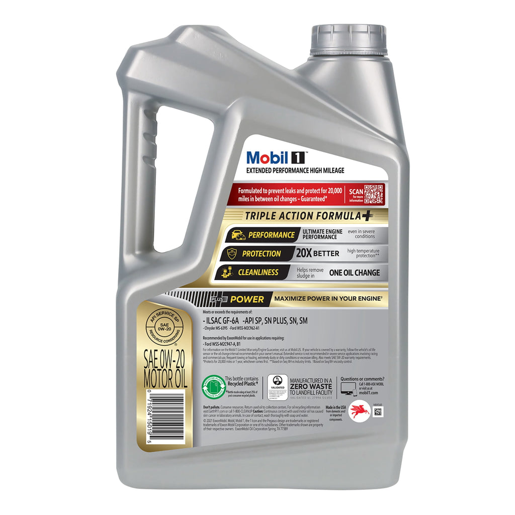 Mobil 1 Extended Performance High Mileage Full Synthetic Motor Oil 0W-20, 5 Quart