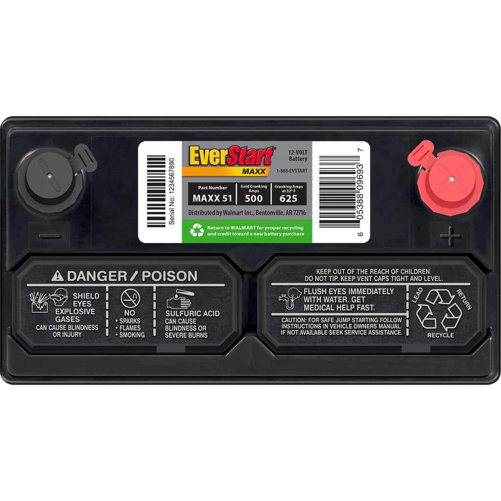 EverStart Maxx Lead Acid Automotive Battery, Group Size 51 12 Volt, 500 CCA