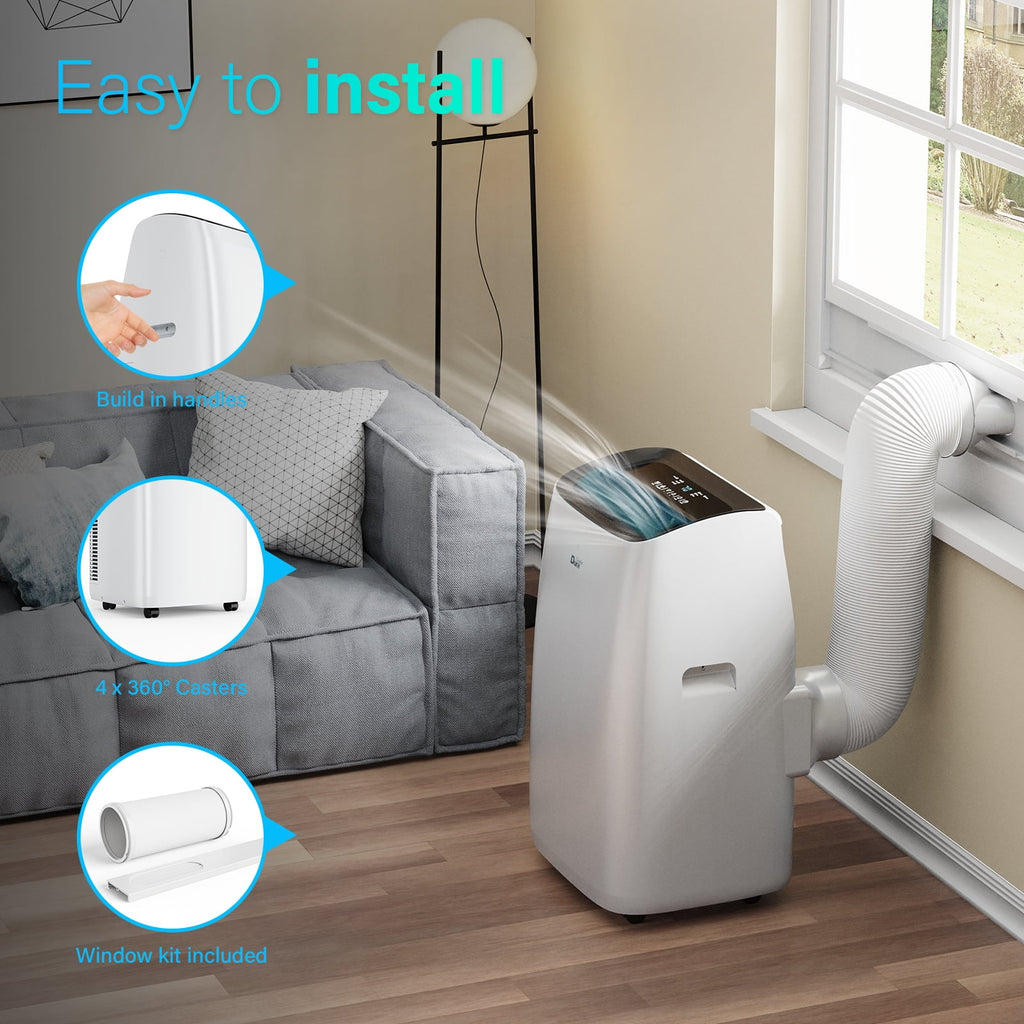 DuraComfort Portable Air Conditioners, 12000 BTU(Ashrae) Quiet AC Unit, Built-in Dehumidifier and Fan Modes, White