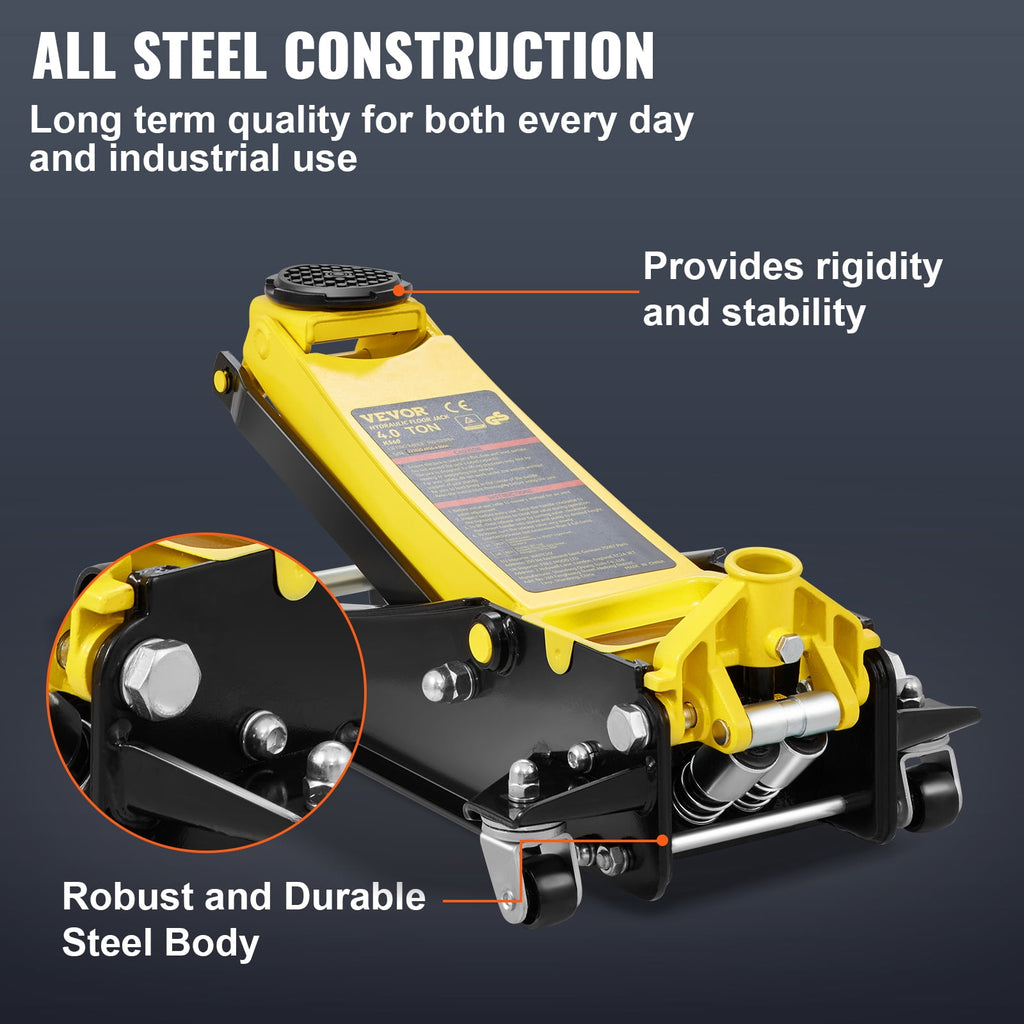 BENTISM Low Profile Floor Jack 4 Ton Heavy Duty Steel Dual Piston Rapid Pump