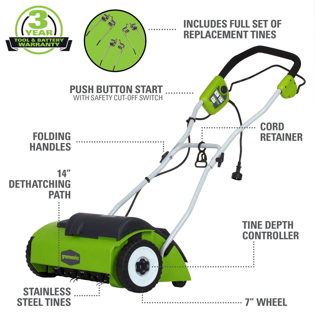 Greenworks 10 Amp 14" Corded Electric Dethatcher 27022