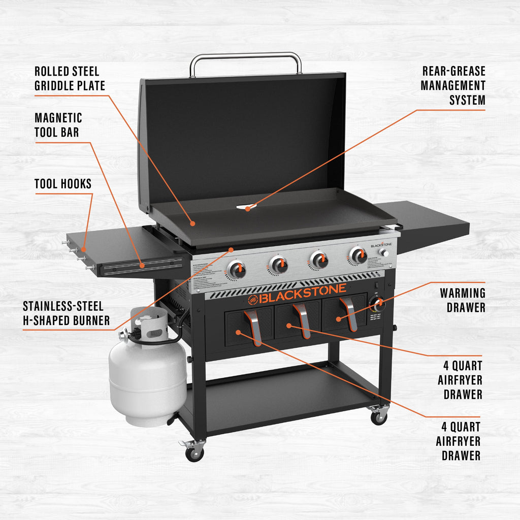 Blackstone 4-Burner 36" Propane Griddle with Air Fryer and Hood