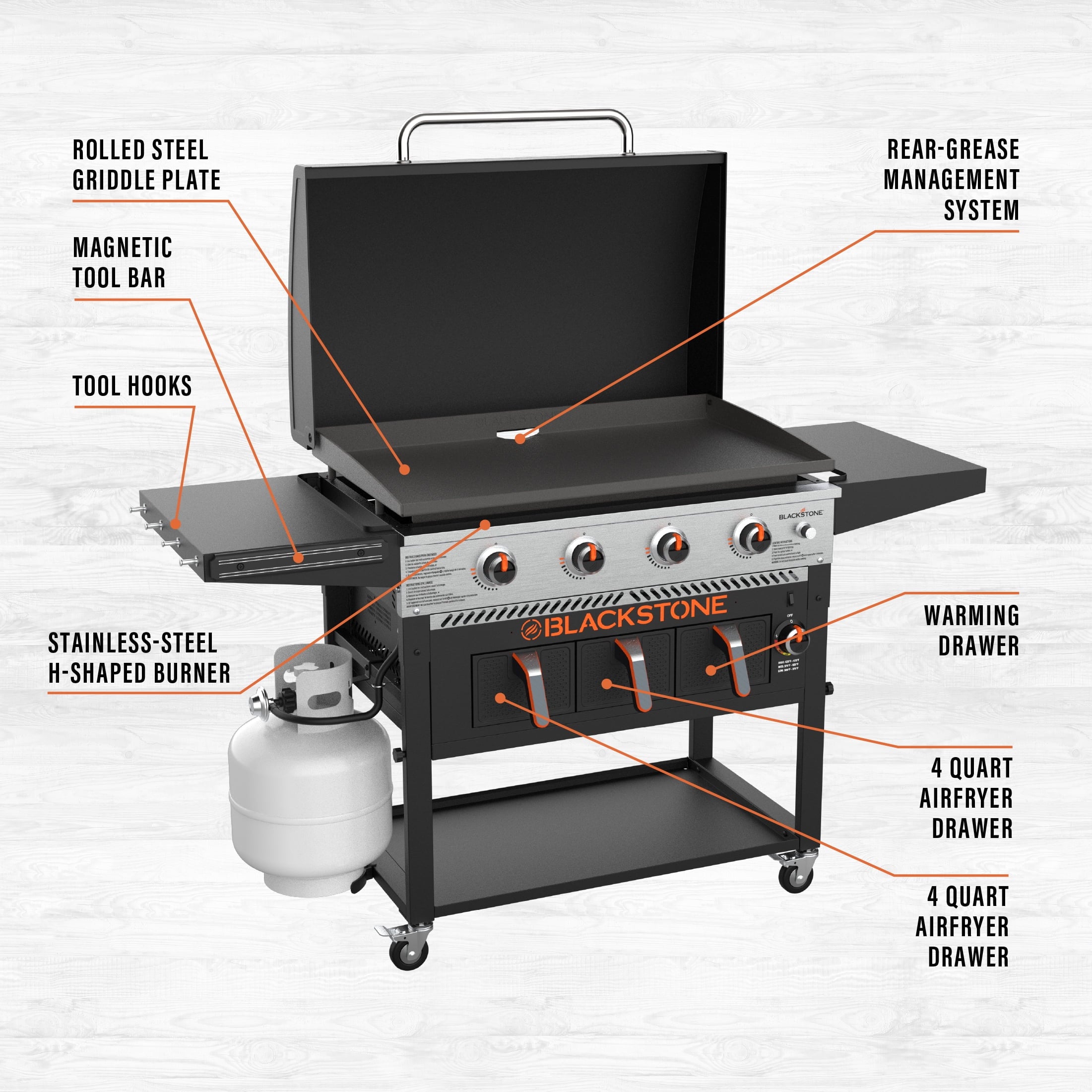 Blackstone 4-Burner 36" Propane Griddle with Air Fryer and Hood
