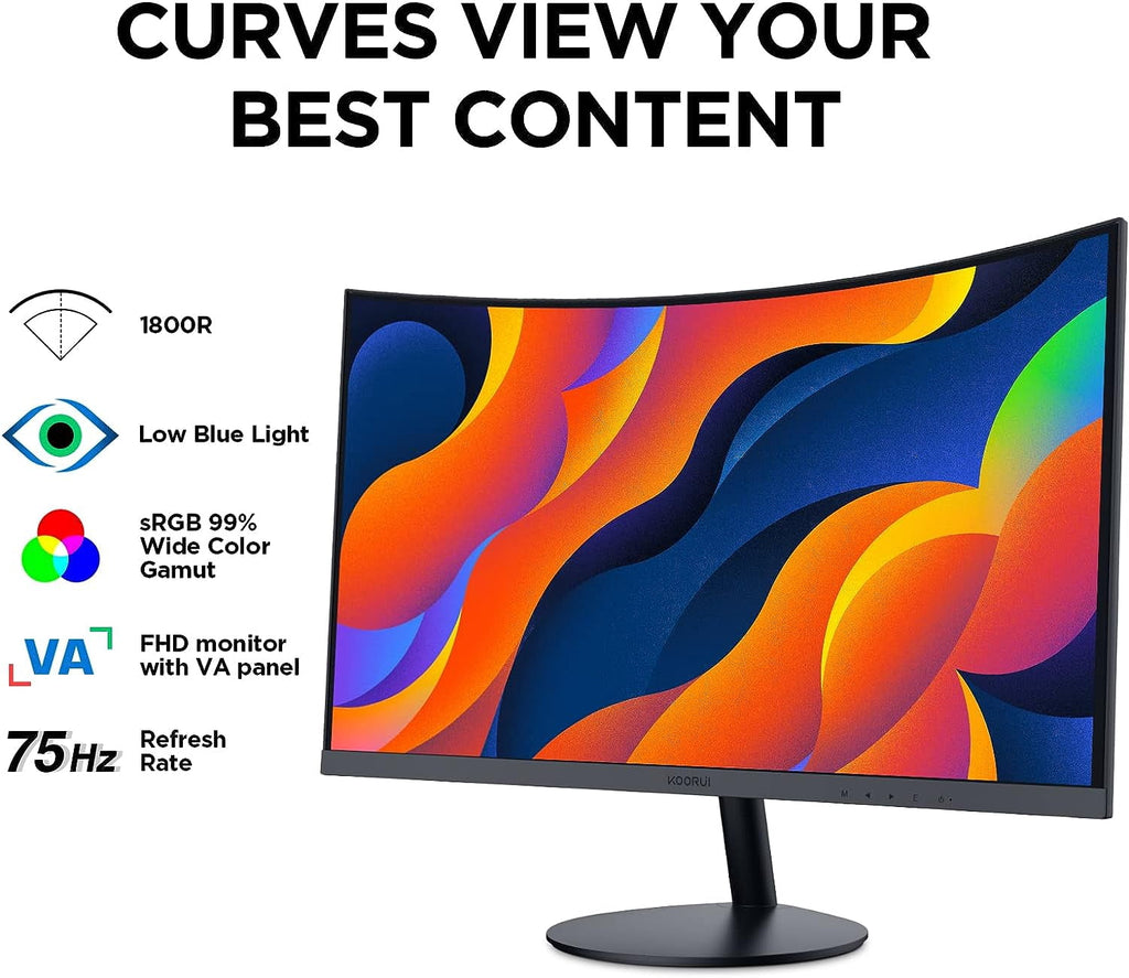KOORUI 27 inch Computer Monitor,IPS FHD (1920 x 1080) 75Hz 99% sRGB PC Desktop Gaming Monitors for Computer ,HDMI/VGA Port, Visioncare