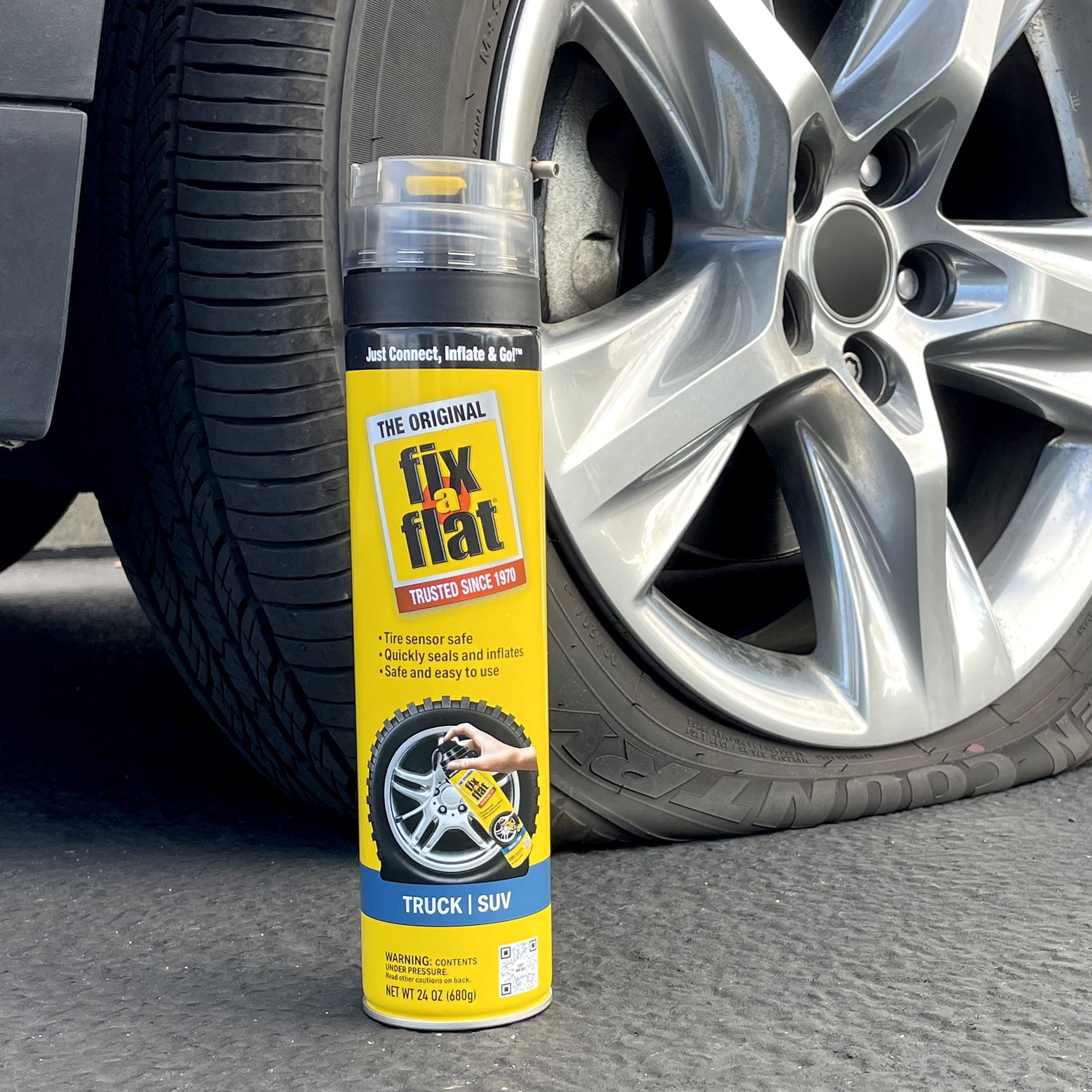 Fix-A-Flat Aerosol Emergency Flat Tire Repair and Inflator, for X-Large Tires, Eco-Friendly Formula, Universal Fit for All Cars, Trucks and SUVs, 24 oz. (Pack of 1)- S60369