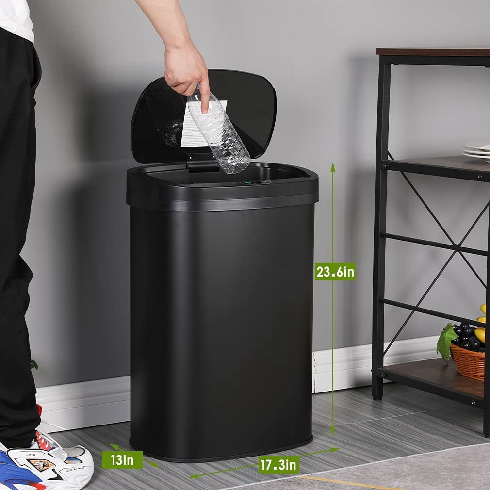BestOffice Touch Free Sensor Stainless Steel Trash Can, 13 Gallon