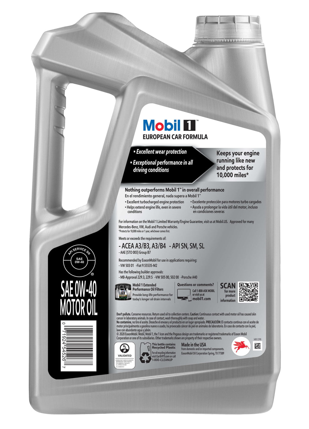 Mobil 1 FS European Car Formula Full Synthetic Motor Oil 0W-40, 5 Quart