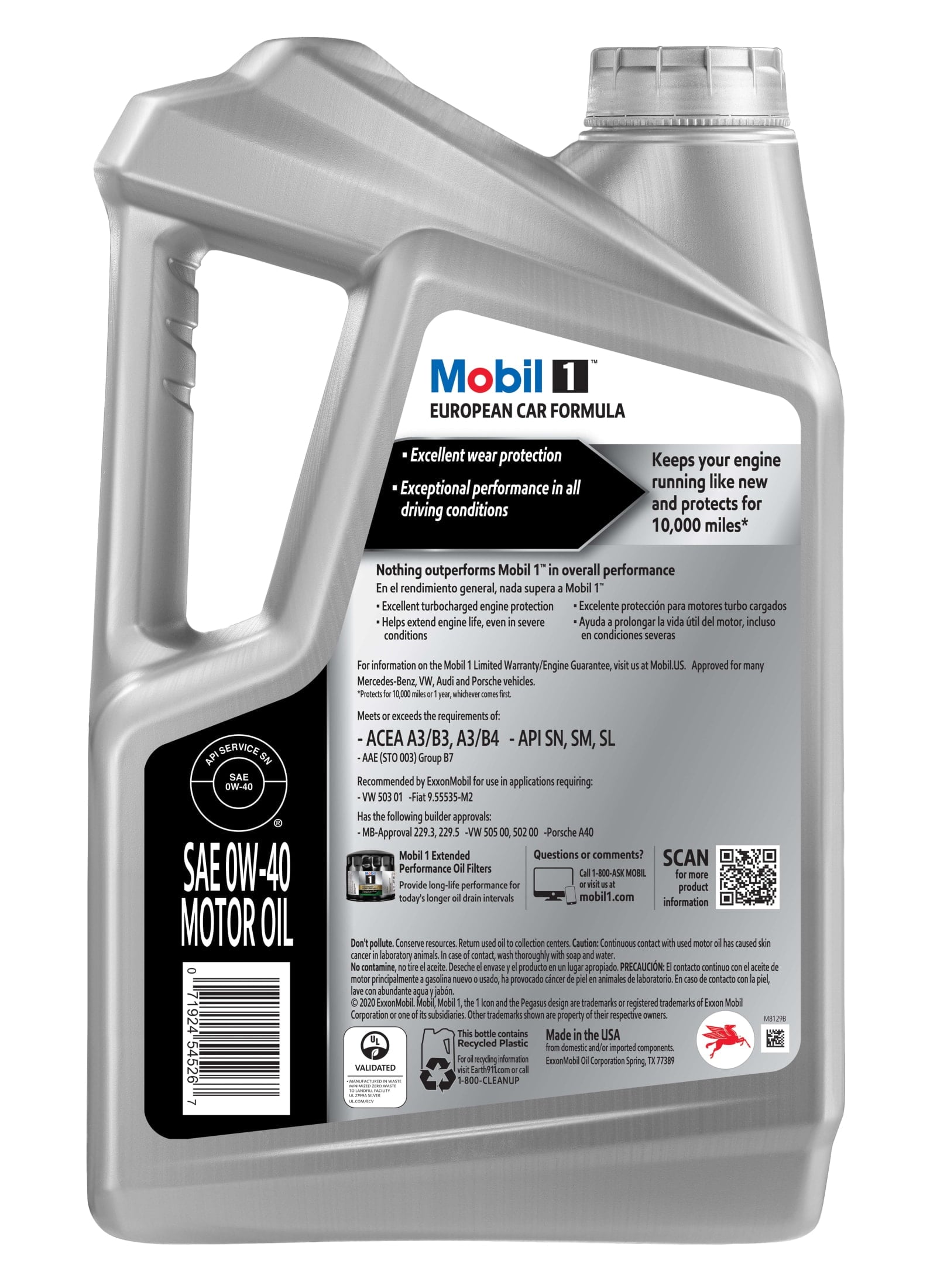 Mobil 1 FS European Car Formula Full Synthetic Motor Oil 0W-40, 5 Quart