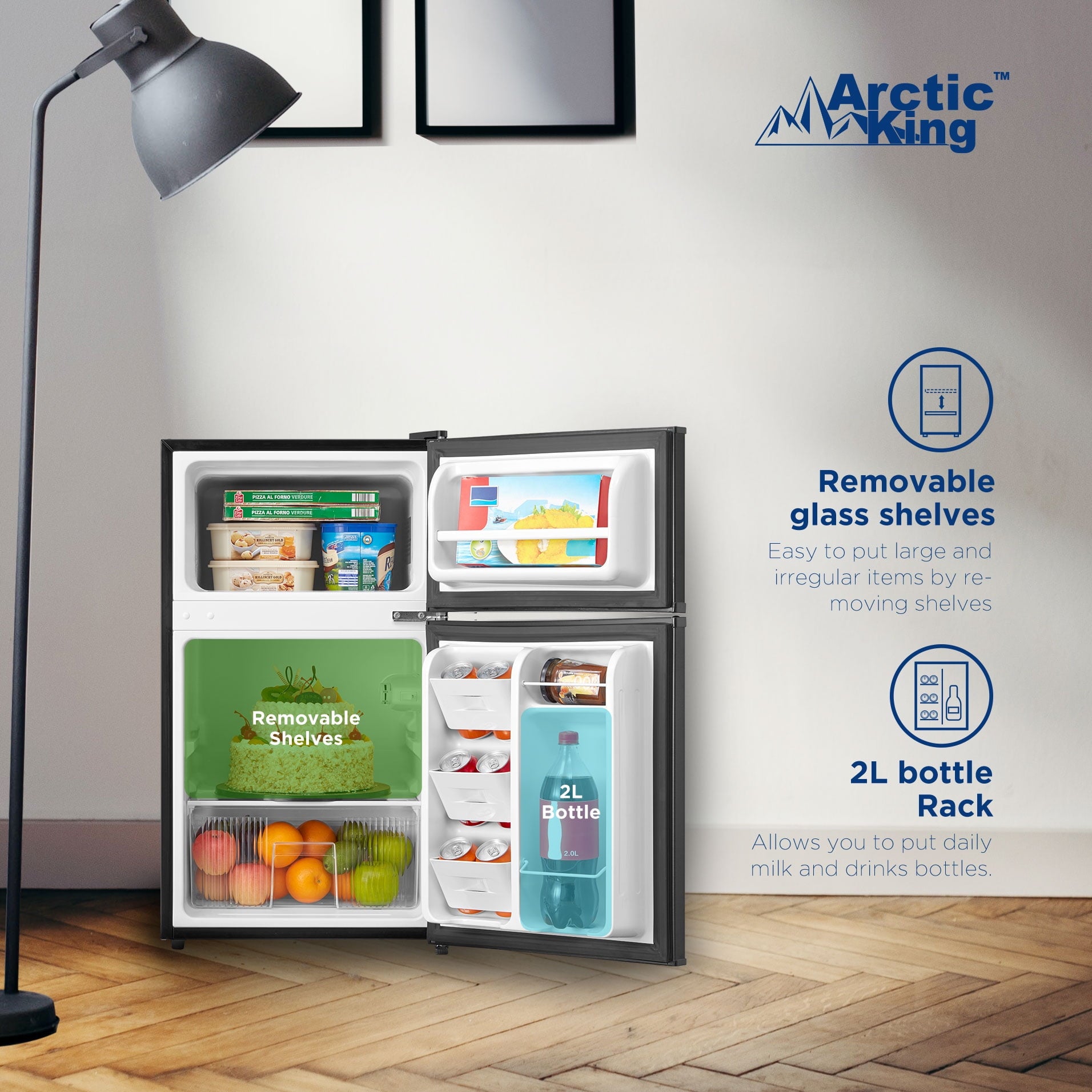 Arctic King 3.2 Cu ft Two Door Mini Fridge with Freezer, Stainless Steel, E-Star, ARM32D5ASL