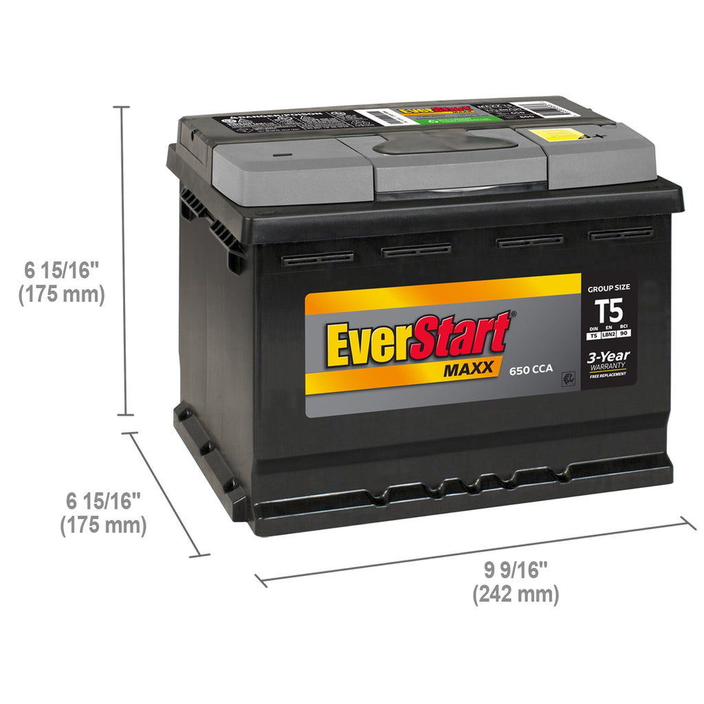 EverStart Maxx Lead Acid Automotive Battery, Group Size T5 12 Volt, 600 CCA 95 RC