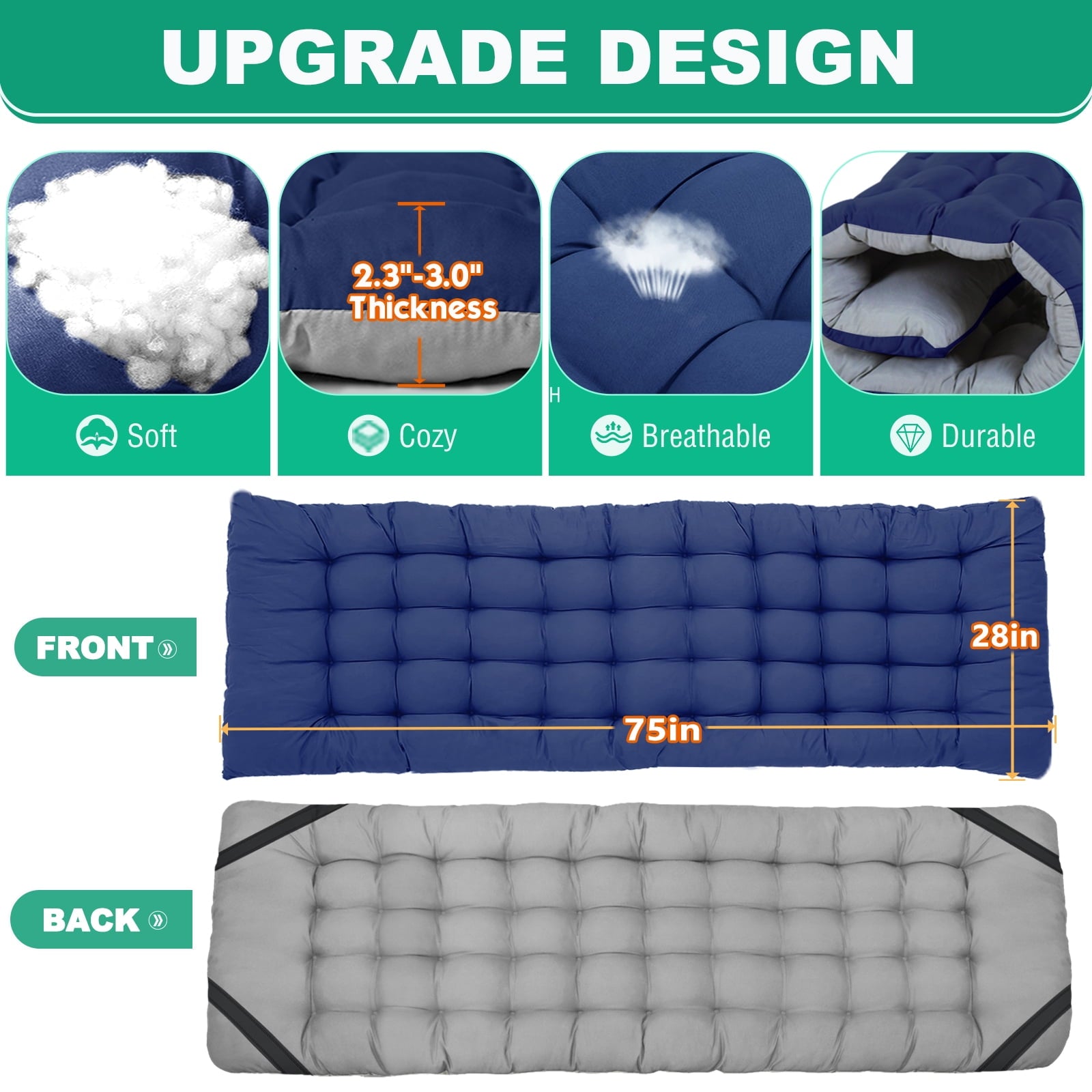MOPHOTO 75" Portable Folding Bed for Adults, Rollaway Guest Bed Sleeping Cot with Mattress, Heavy Duty Outdoor Camping Cot with Carry Bag