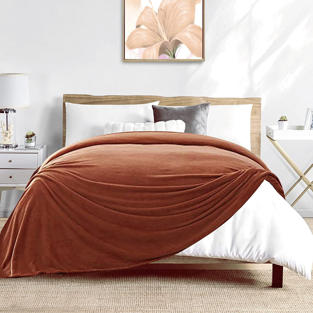 Walensee Ultra Soft Microplush Fleece Throw Blanket, 50" x 60", Orange, Machine Washable