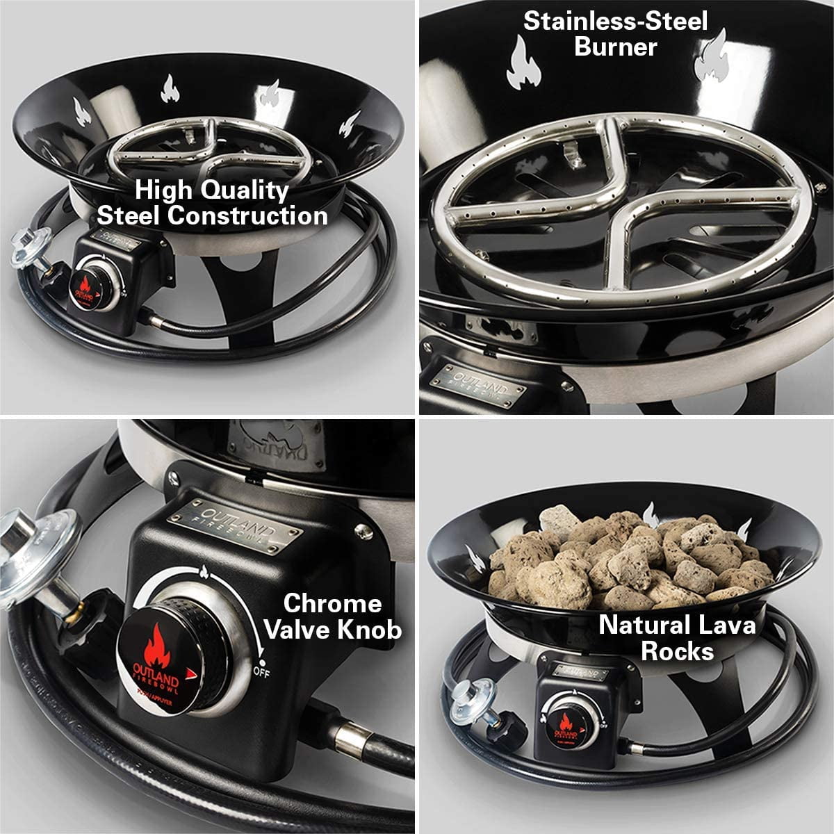 Outland Living Portable Propane Fire Pit, 21-inch, 58,000 BTU with Cover & Carry Kit, Smokeless Gas Firebowl| Helios Burner 863 Cypress