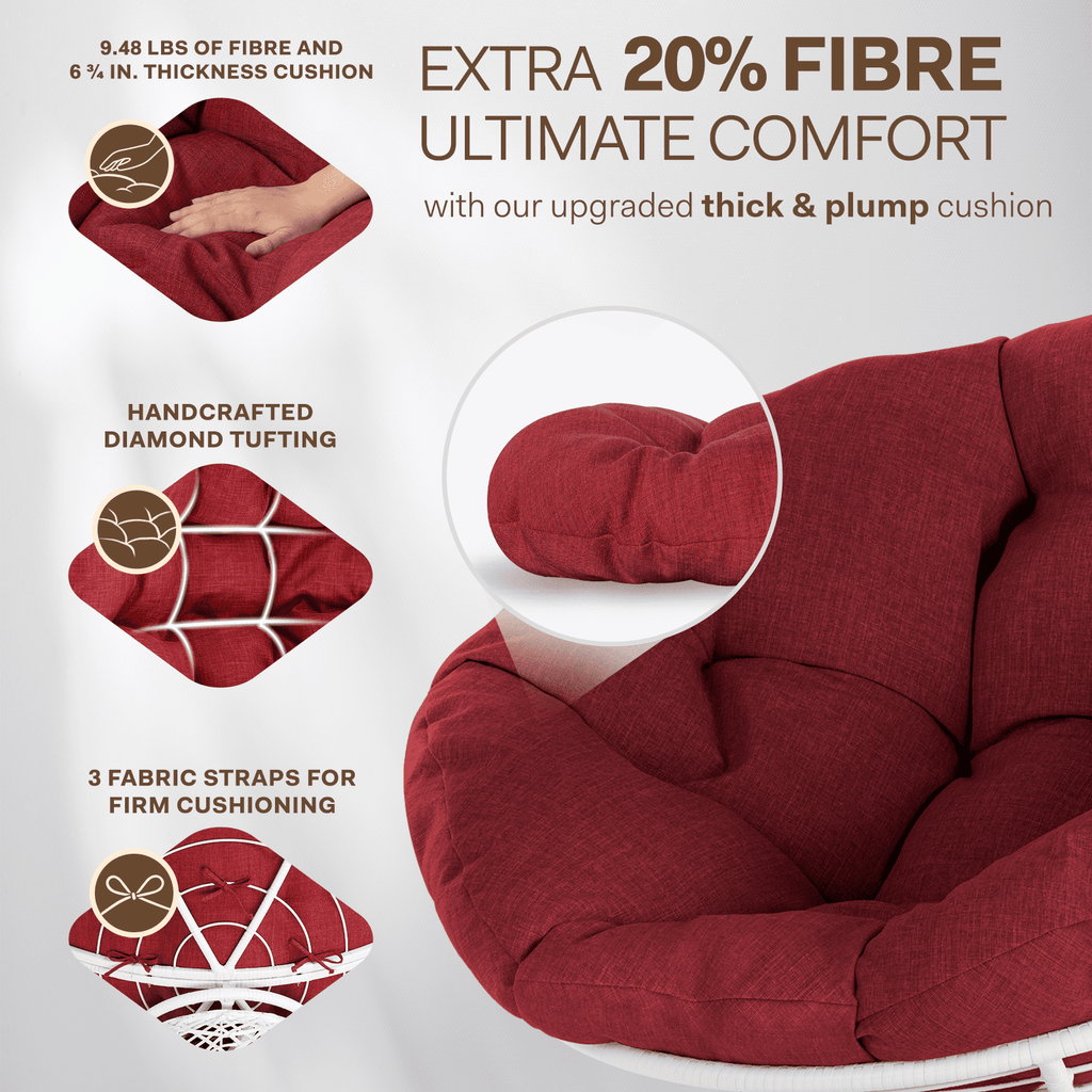 Bme 360 Swivel Comfy Papasan Chair with Fabric Cushion, Sturdy Metal Frame (Cream Vanilla - Black Frame)