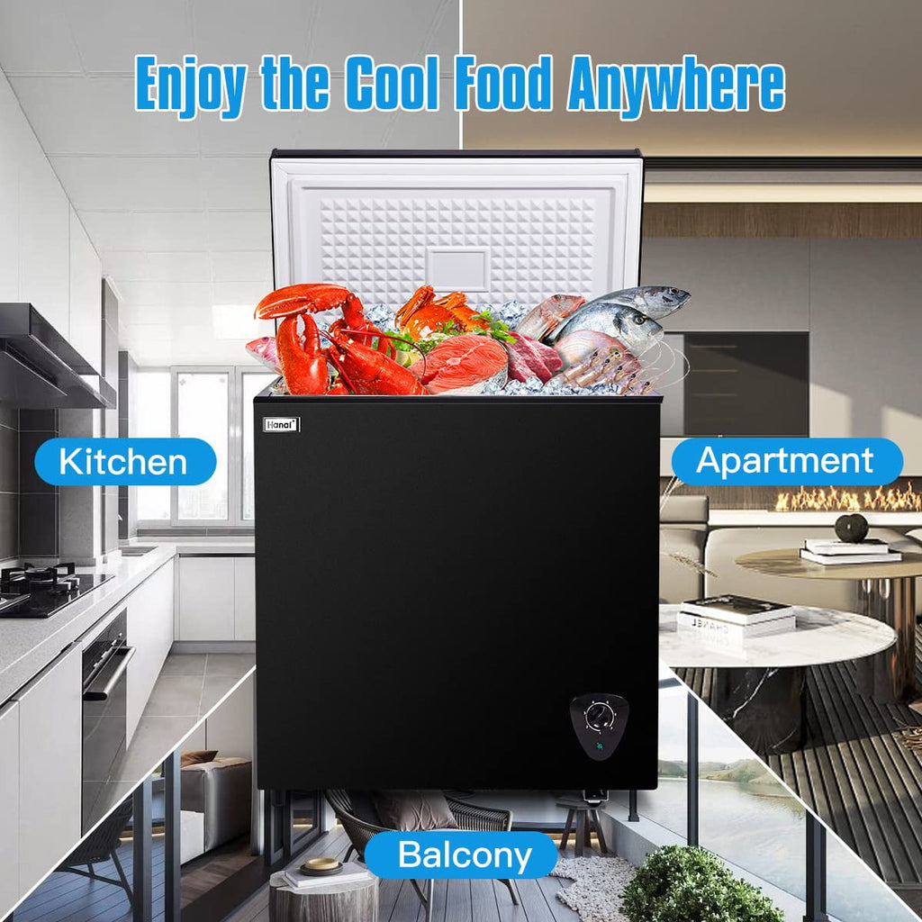 WANAI Chest Freezer 3.5 Cu ft,Small Chest Freezer,Upright Single Door Refrigerator,Black