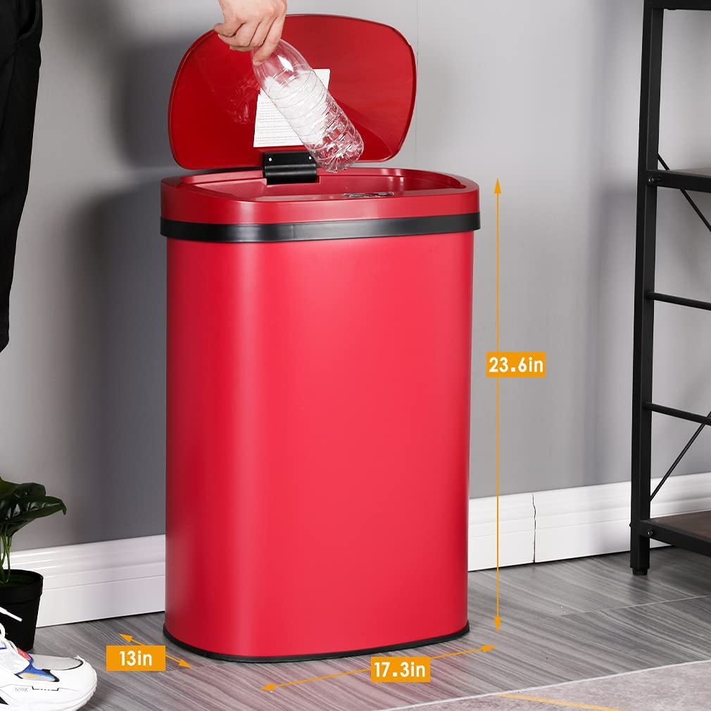 BestOffice Touch Free Sensor Stainless Steel Trash Can, 13 Gallon