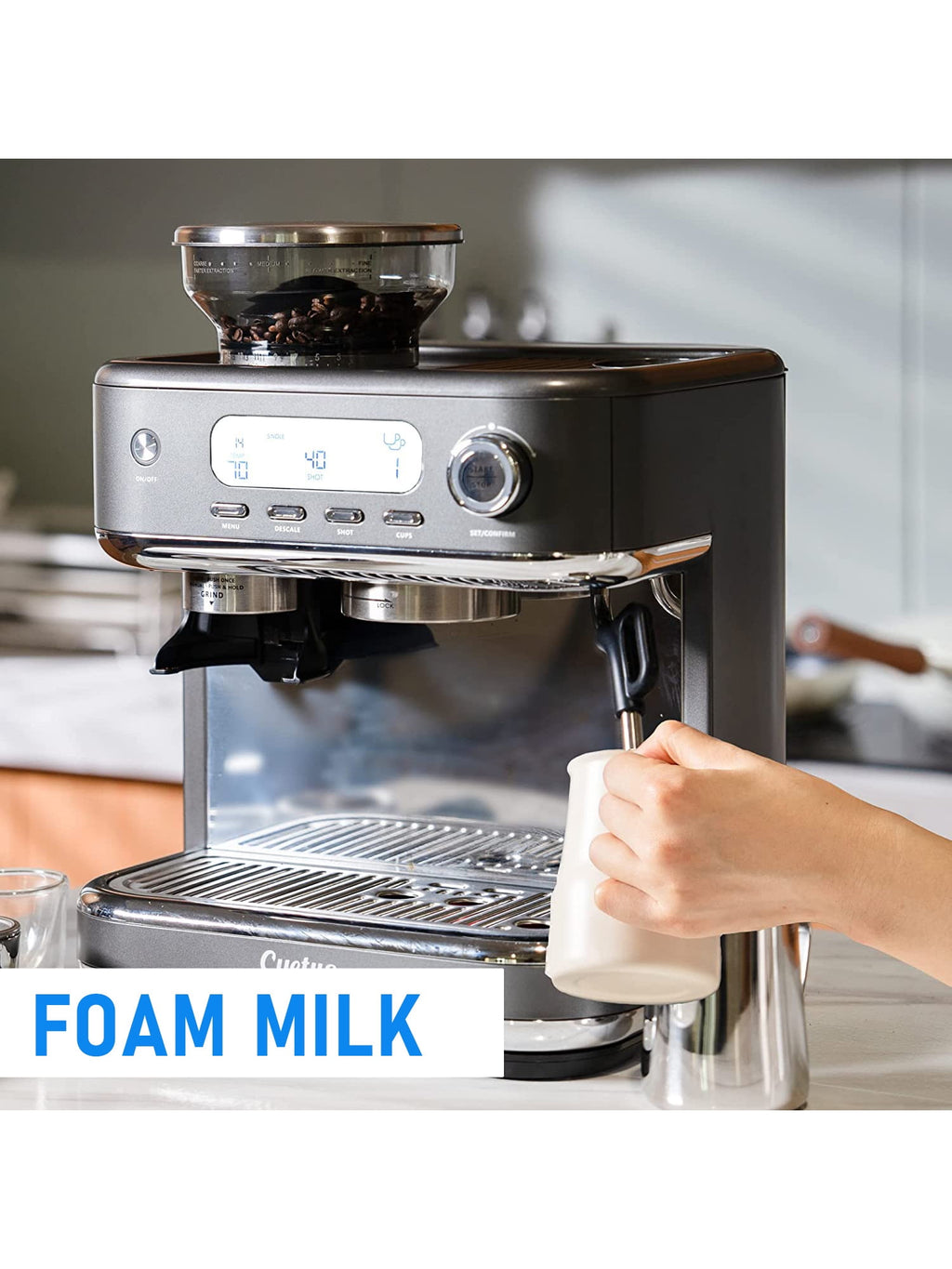 Cyetus All in One Espresso Machine for Home Barista with Coffee Grinder and Milk Steam Wand for Espresso, Cappuccino, and Latte