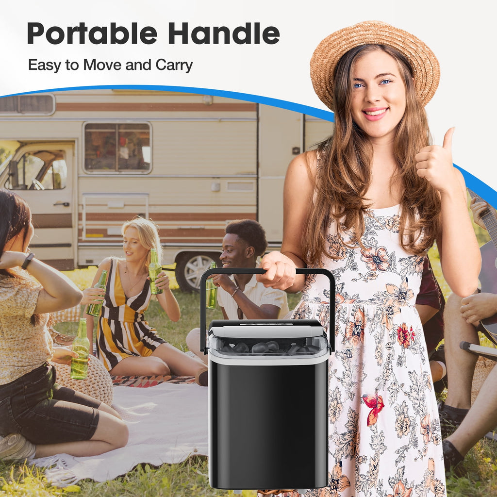 EDX Countertop Ice Maker, Self-Cleaning Portable Ice Maker Machine with Handle and Ice Scoop, Bullet Ice Cubes, 9Pcs/6Min 26.5Lbs/24H for Home/Kitchen/Bar/Party, Black