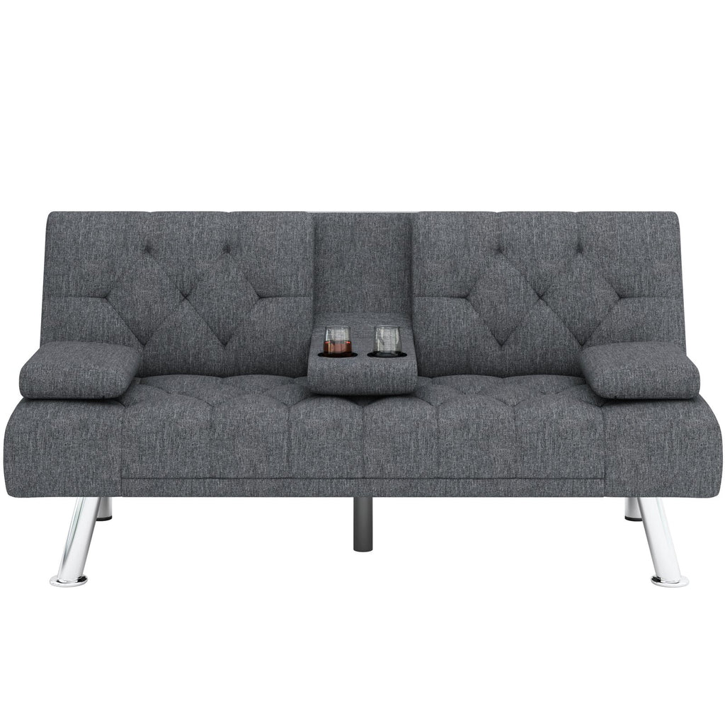 Homfa Convertible Futon Sofa Bed, 66.3'' Upholstered Removable Armrests,Gray Finish