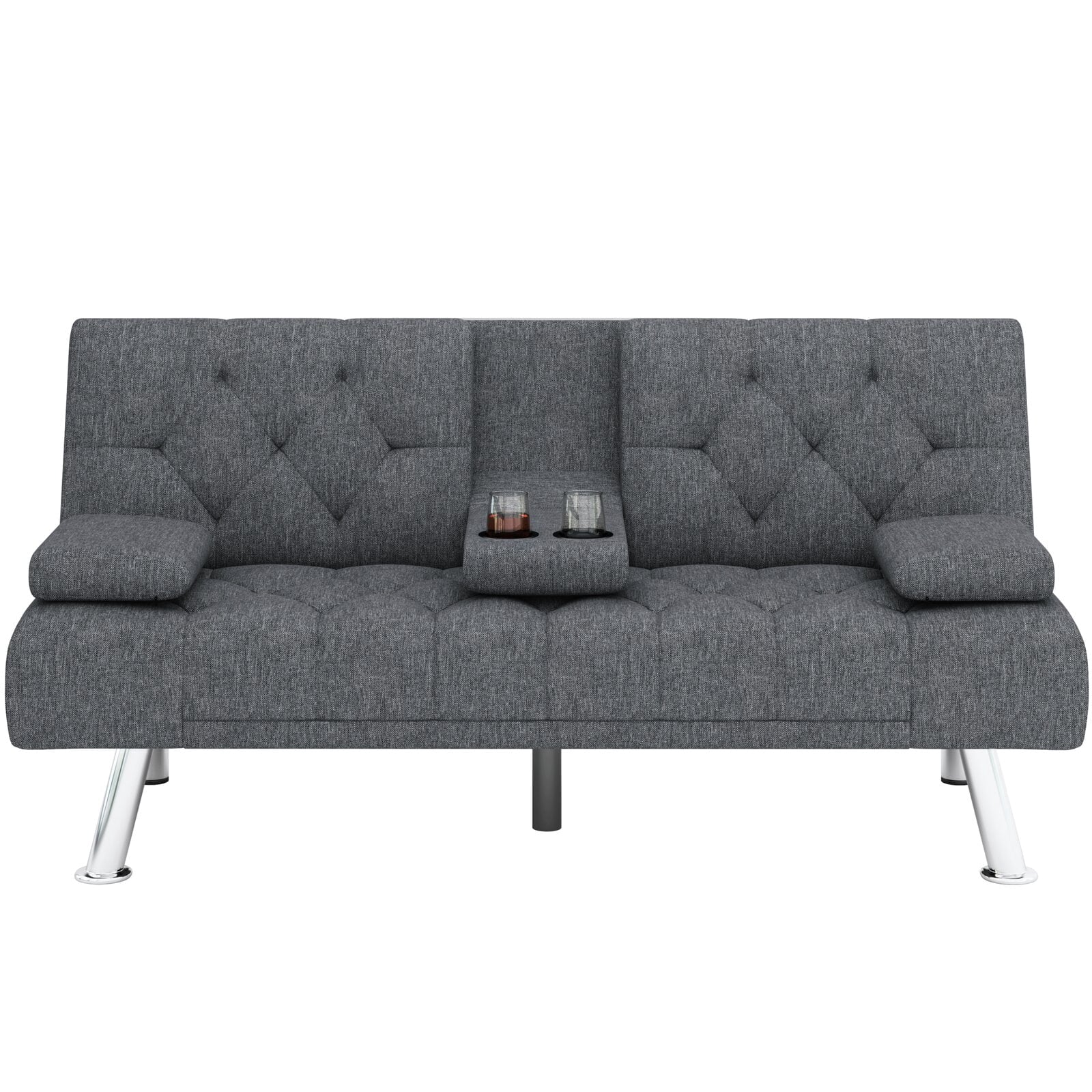 Homfa Convertible Futon Sofa Bed, 66.3'' Upholstered Removable Armrests,Gray Finish