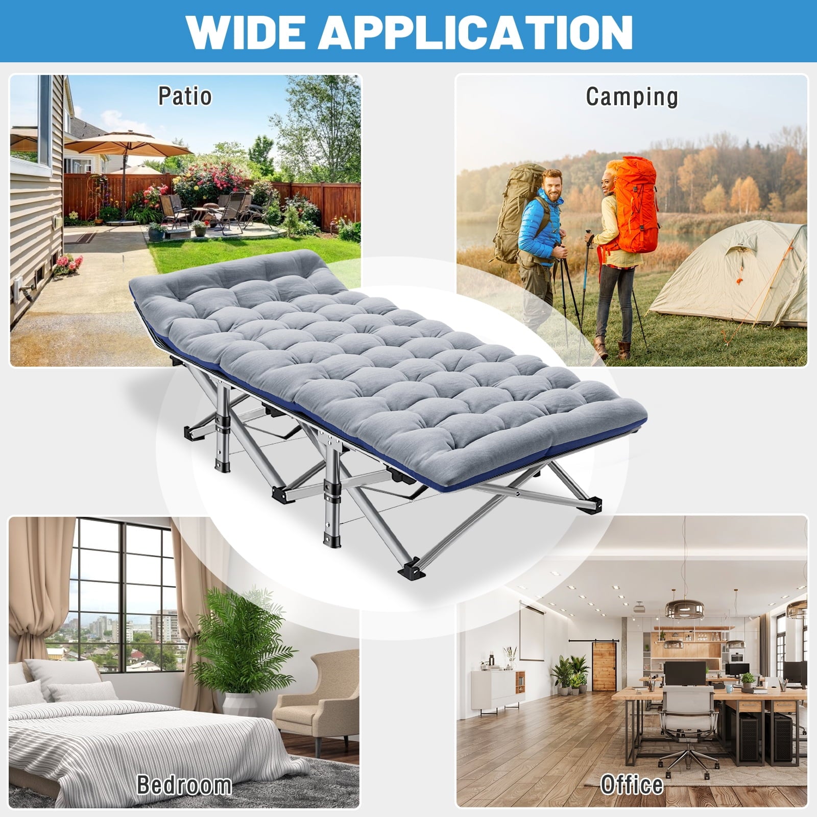 MOPHOTO 75" Portable Folding Bed for Adults, Rollaway Guest Bed Sleeping Cot with Mattress, Heavy Duty Outdoor Camping Cot with Carry Bag