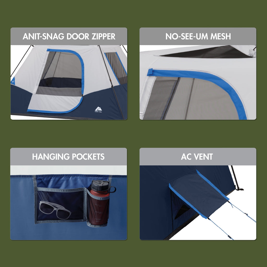 Ozark Trail 10' x 9' 6-Person Instant Cabin Tent with LED Lighted Hub, 25 lbs