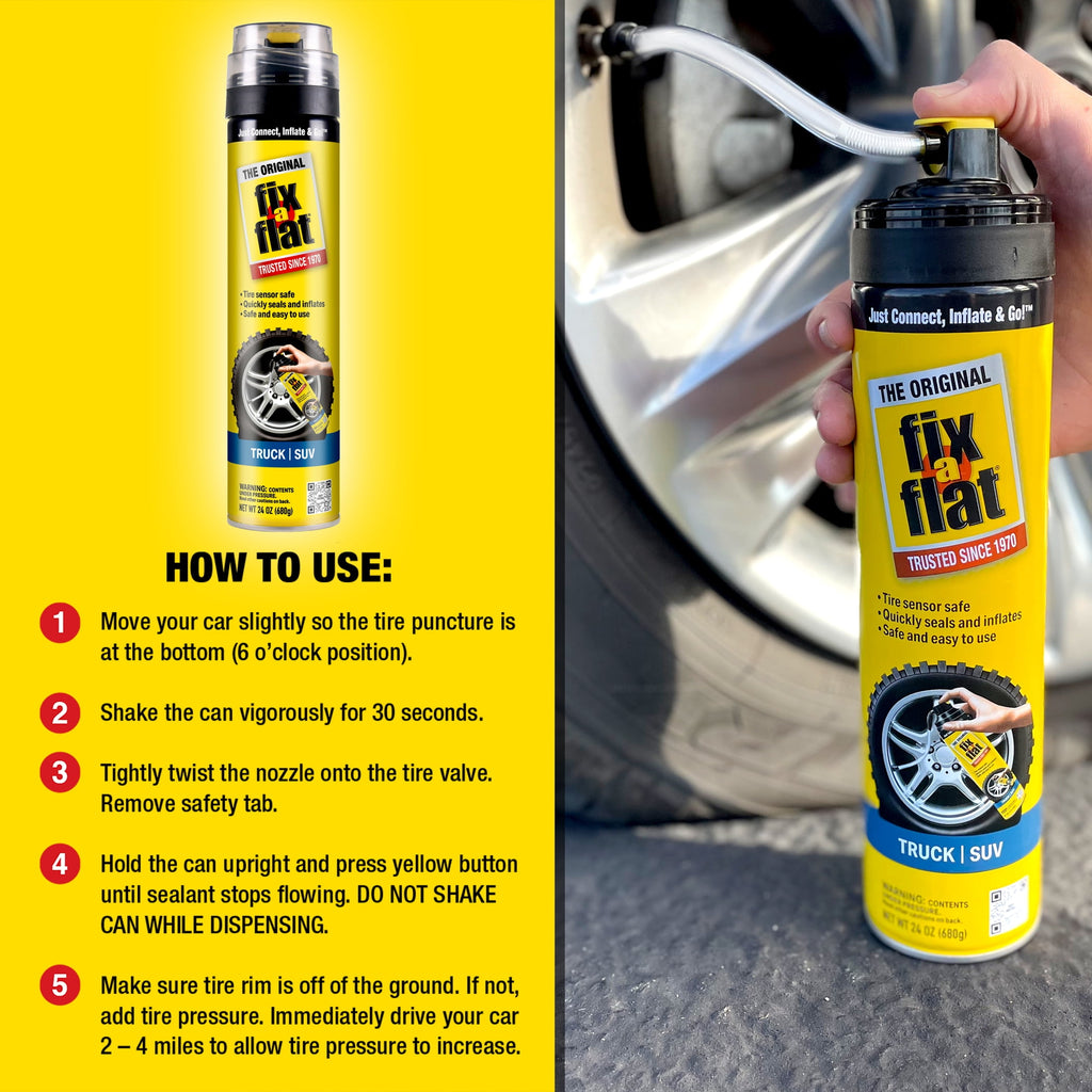 Fix-A-Flat Aerosol Emergency Flat Tire Repair and Inflator, for X-Large Tires, Eco-Friendly Formula, Universal Fit for All Cars, Trucks and SUVs, 24 oz. (Pack of 1)- S60369