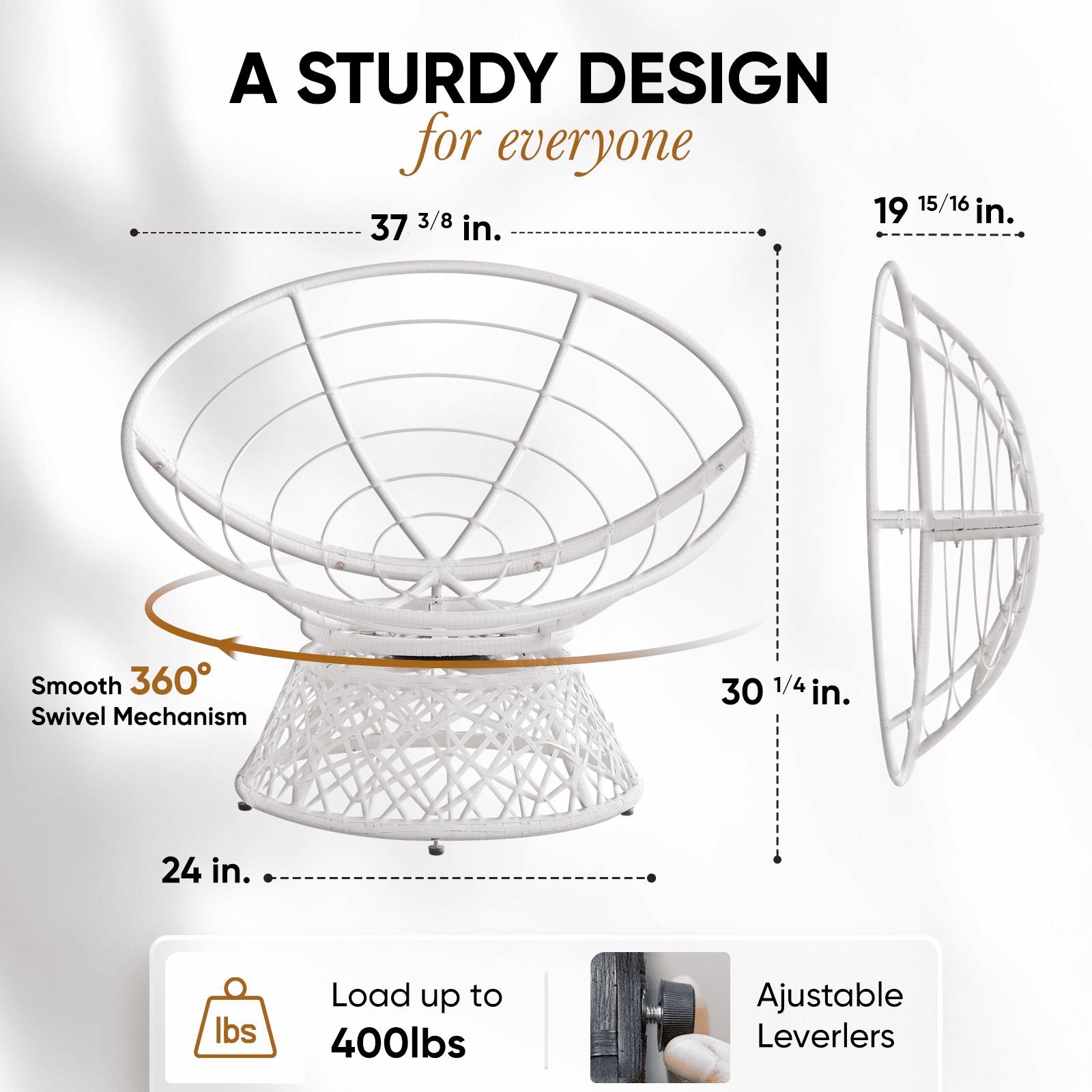 Bme 360 Swivel Comfy Papasan Chair with Fabric Cushion, Sturdy Metal Frame (Cream Vanilla - Black Frame)