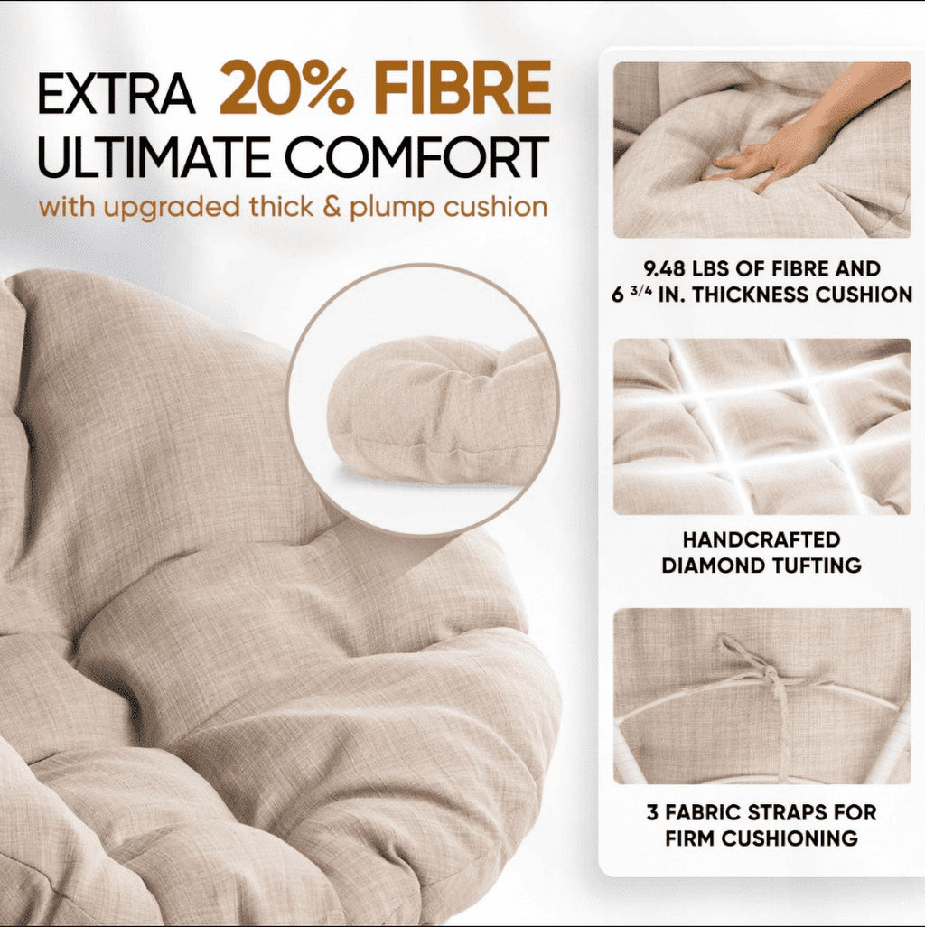 Bme 360 Swivel Comfy Papasan Chair with Fabric Cushion, Sturdy Metal Frame (Cream Vanilla - Black Frame)