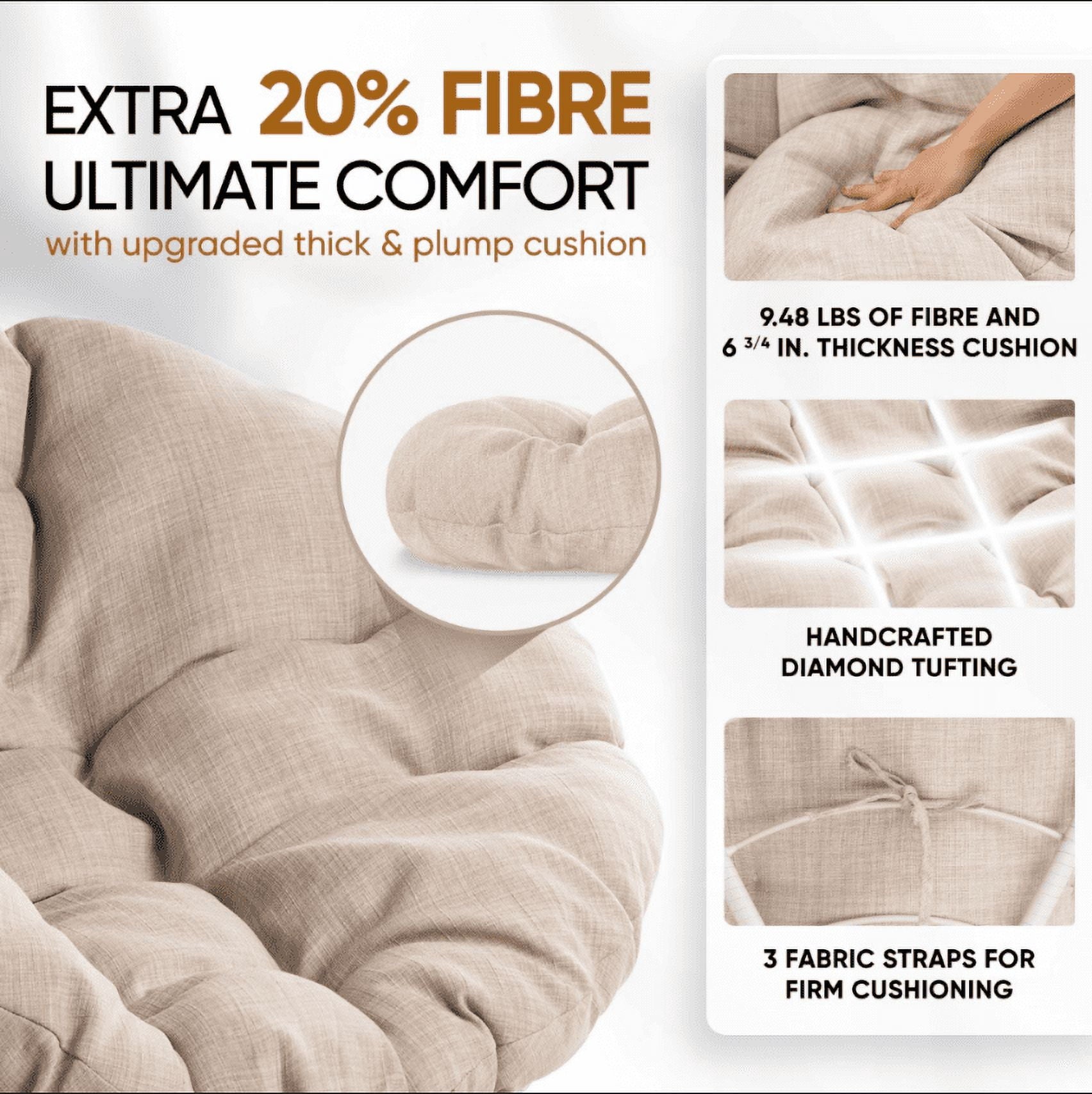 Bme 360 Swivel Comfy Papasan Chair with Fabric Cushion, Sturdy Metal Frame (Cream Vanilla - Black Frame)