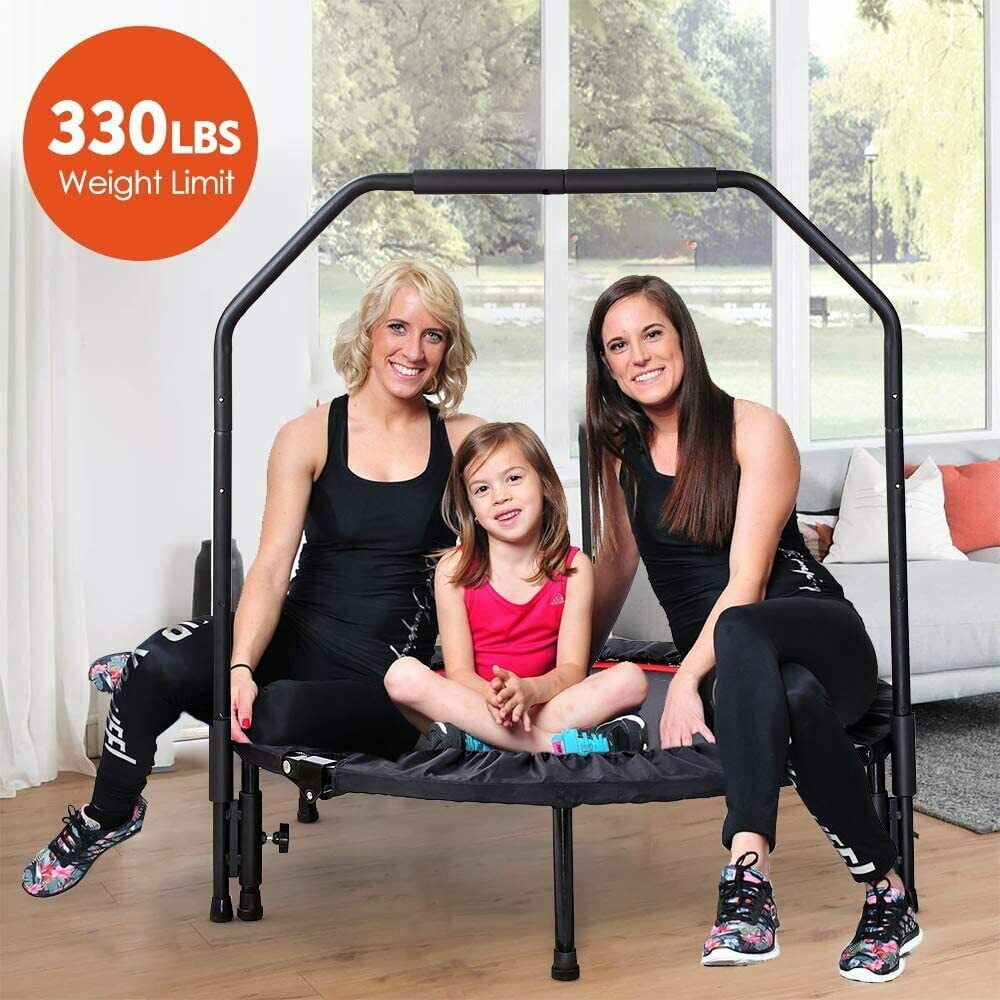 Pirecart 40" Foldable Mini Trampoline Fitness Rebounder with Handrail for Kids Adults, 330 lbs