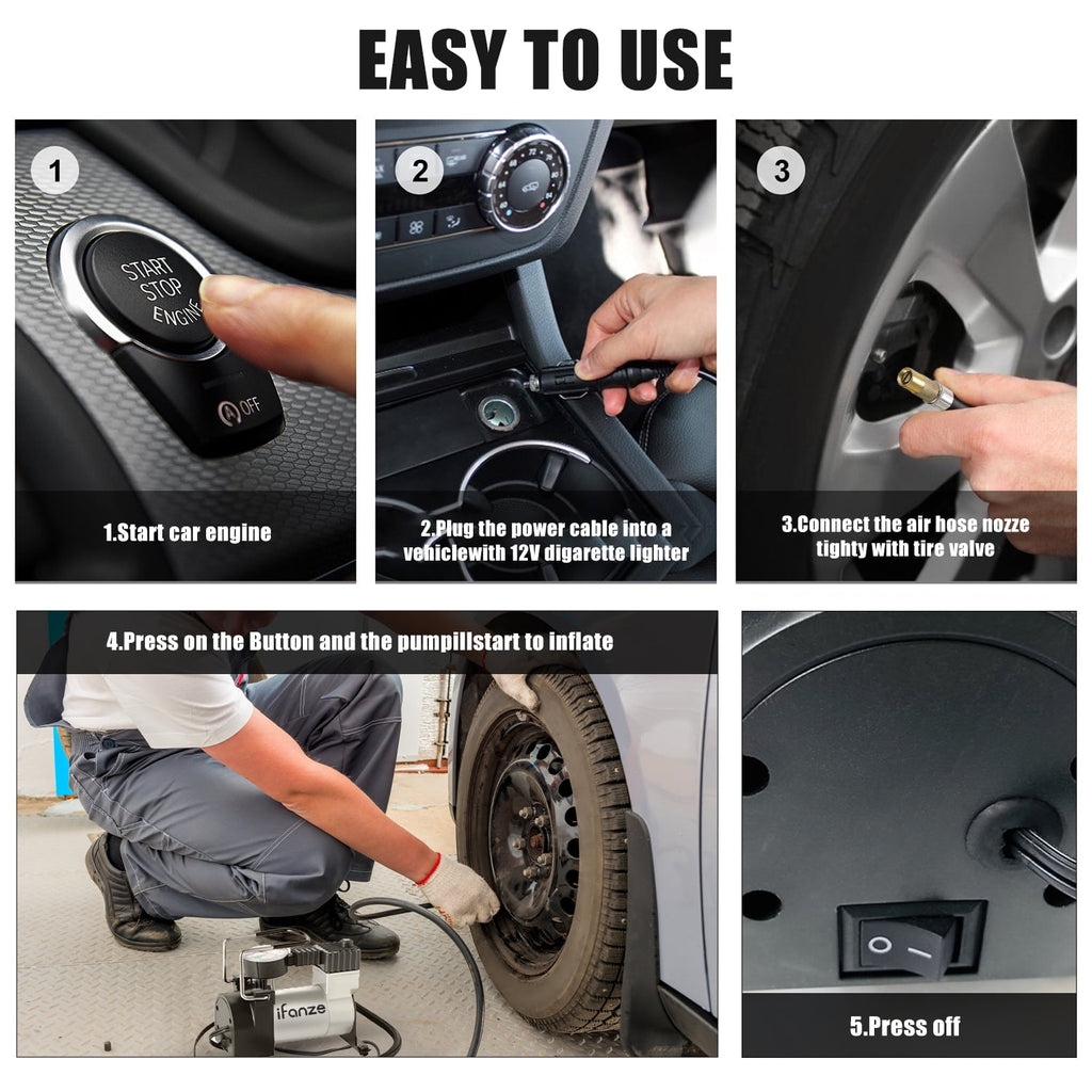 iFanze Tire Inflator Portable Air Compressor Pump DC 12V Tire Inflator for Car, Air Pumps with Mechanical Pressure Gauge for Car, Bicycle, Motorcycle, Basketball