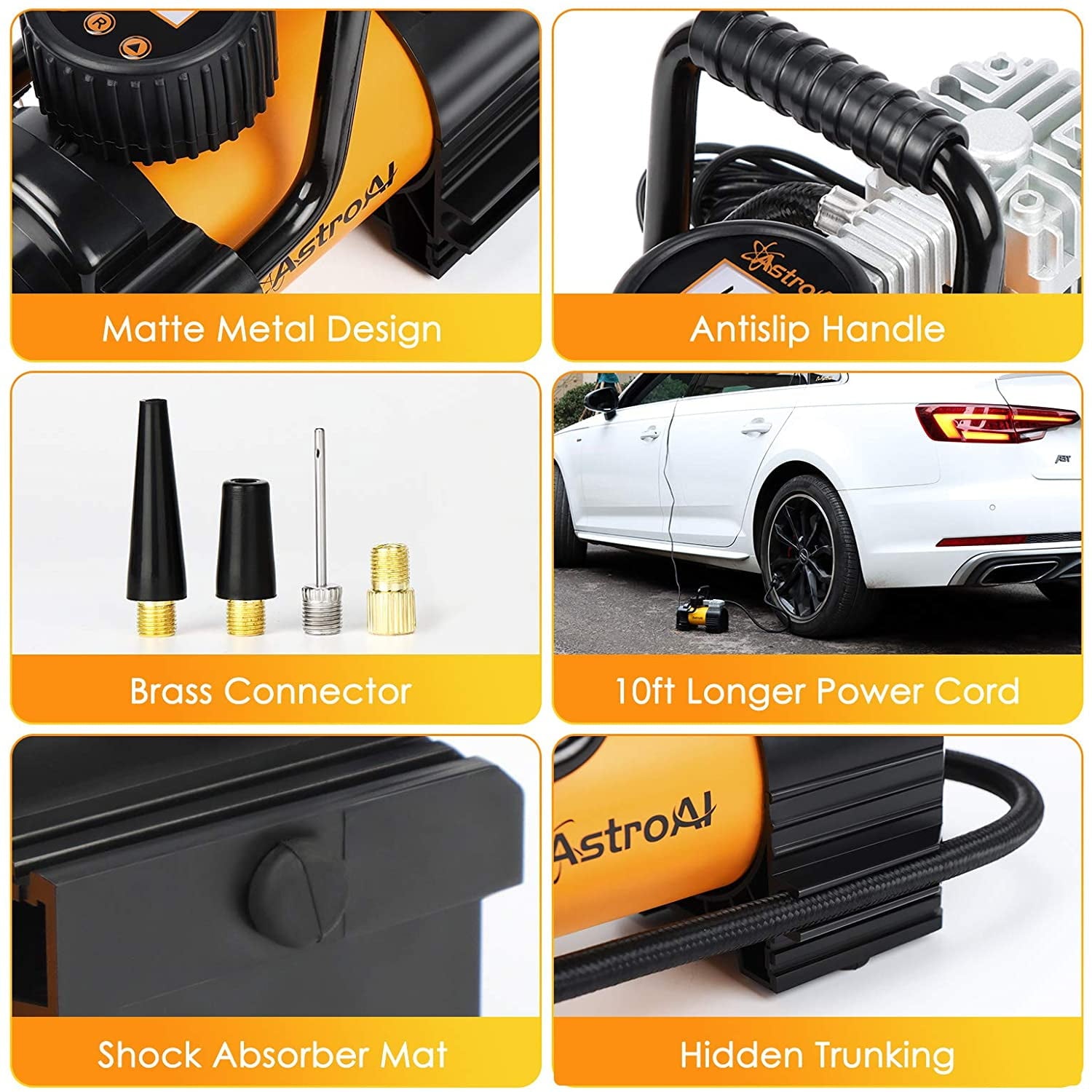 AstroAI Tire Inflator Portable Air Pump for Car Tires, Digital Air Compressor 150PSI, Yellow