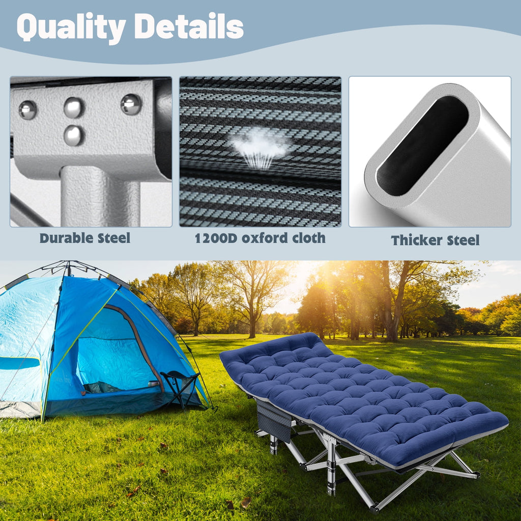 MOPHOTO 75" Portable Folding Bed for Adults, Rollaway Guest Bed Sleeping Cot with Mattress, Heavy Duty Outdoor Camping Cot with Carry Bag