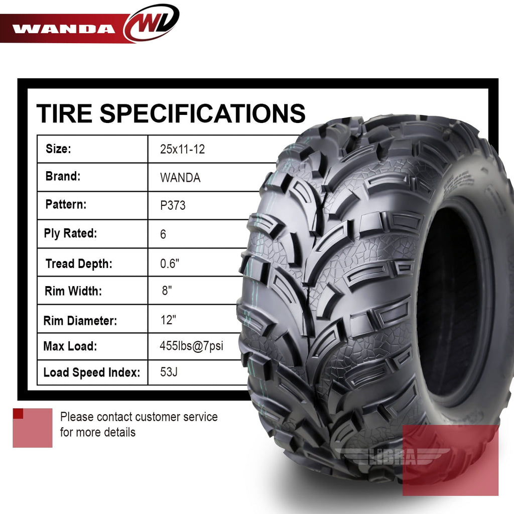 One New WANDA ATV Tire 25x11-12 /6PR P373A - 10253