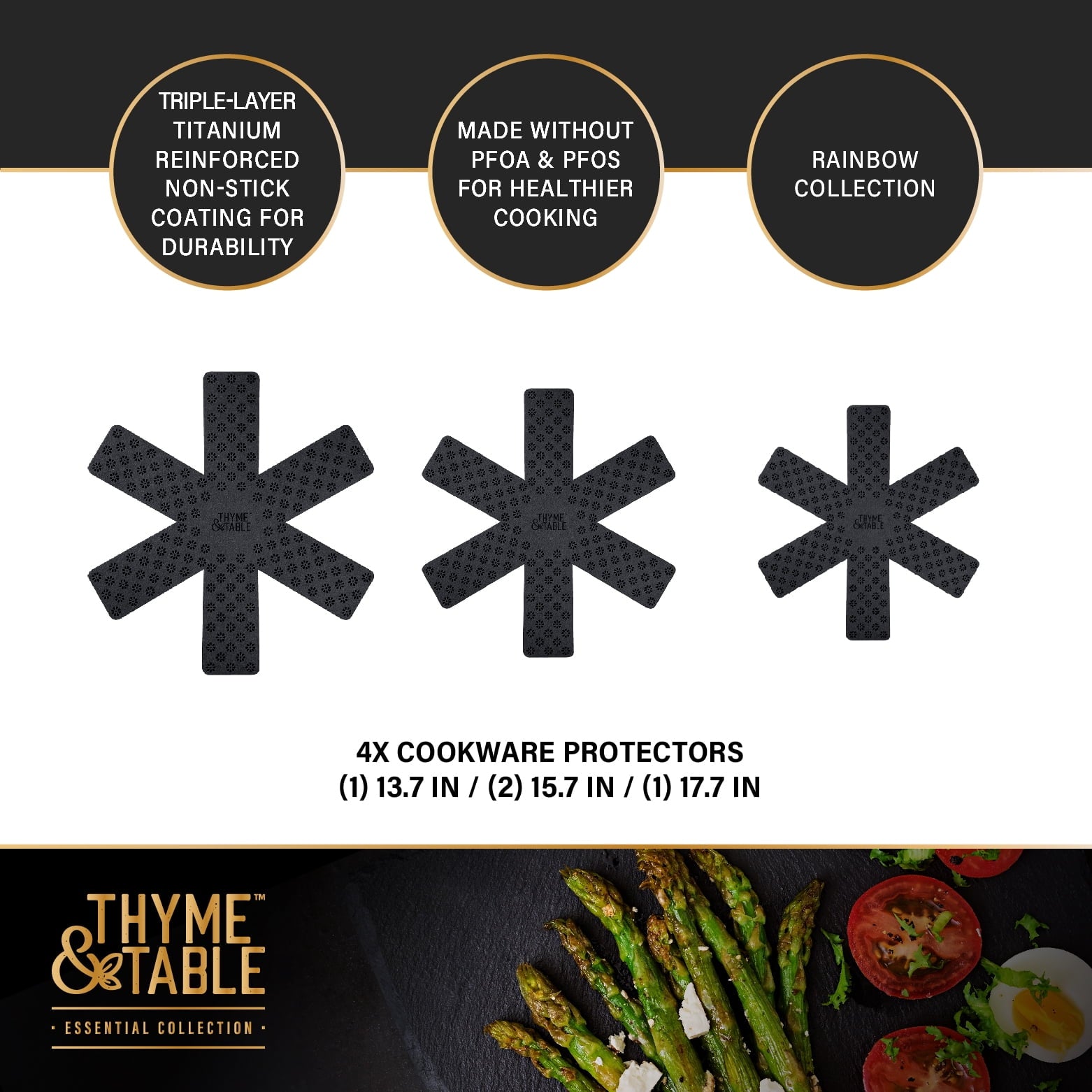Thyme & Table Non-Stick 12-Piece Signature Cookware Set, Black & Gold