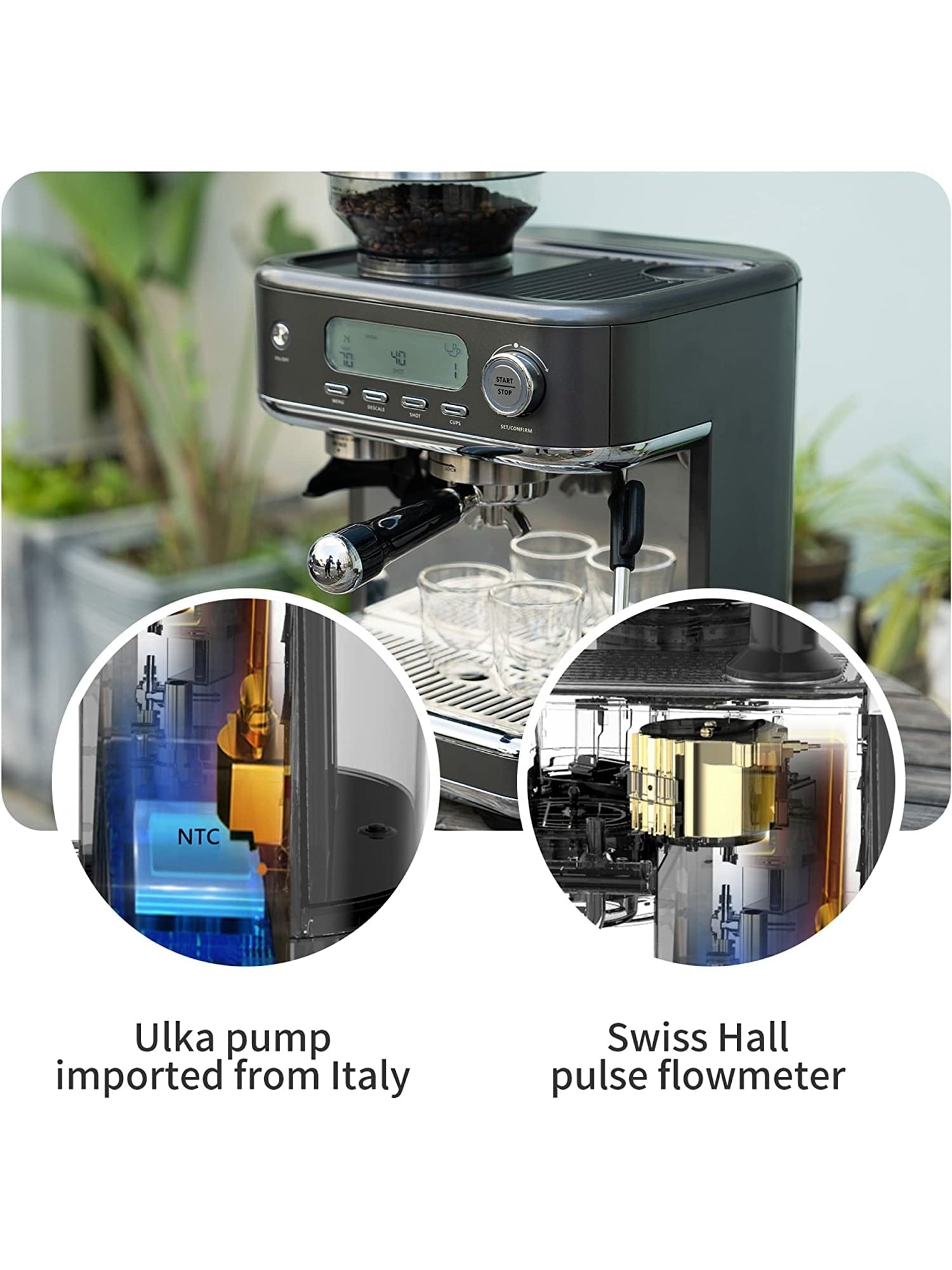 Cyetus All in One Espresso Machine for Home Barista with Coffee Grinder and Milk Steam Wand for Espresso, Cappuccino, and Latte