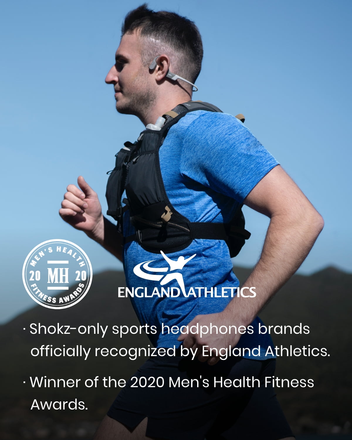Shokz OpenRun Bone Conduction Waterproof Bluetooth Headphones for Sports with Cooling Wristband (Formerly Aeropex), Blue
