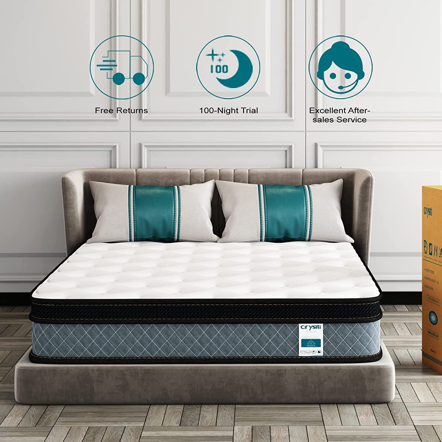 Crystli 10" Queen Size Pocket Innerspring Memory Foam Hybrid Mattress in a Box