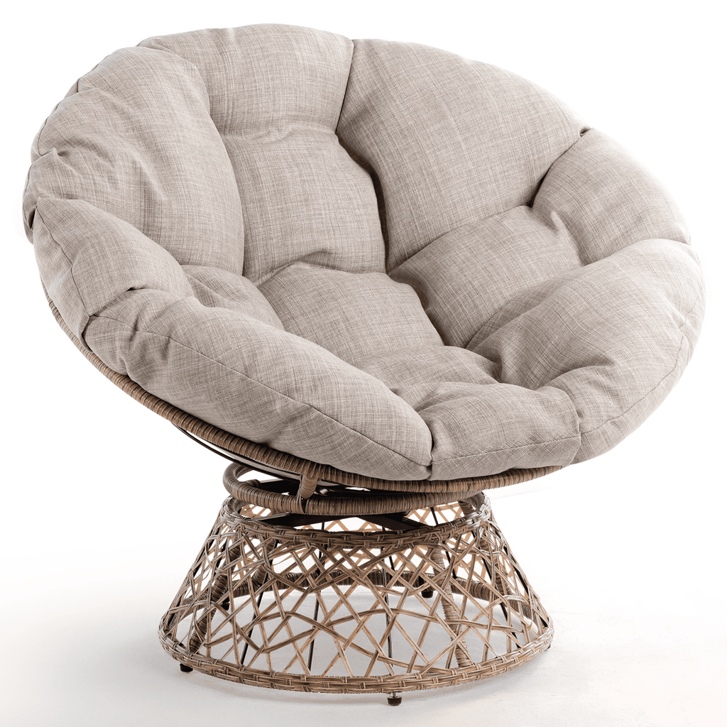 Bme 360 Swivel Comfy Papasan Chair with Fabric Cushion, Sturdy Metal Frame (Cream Vanilla - Black Frame)