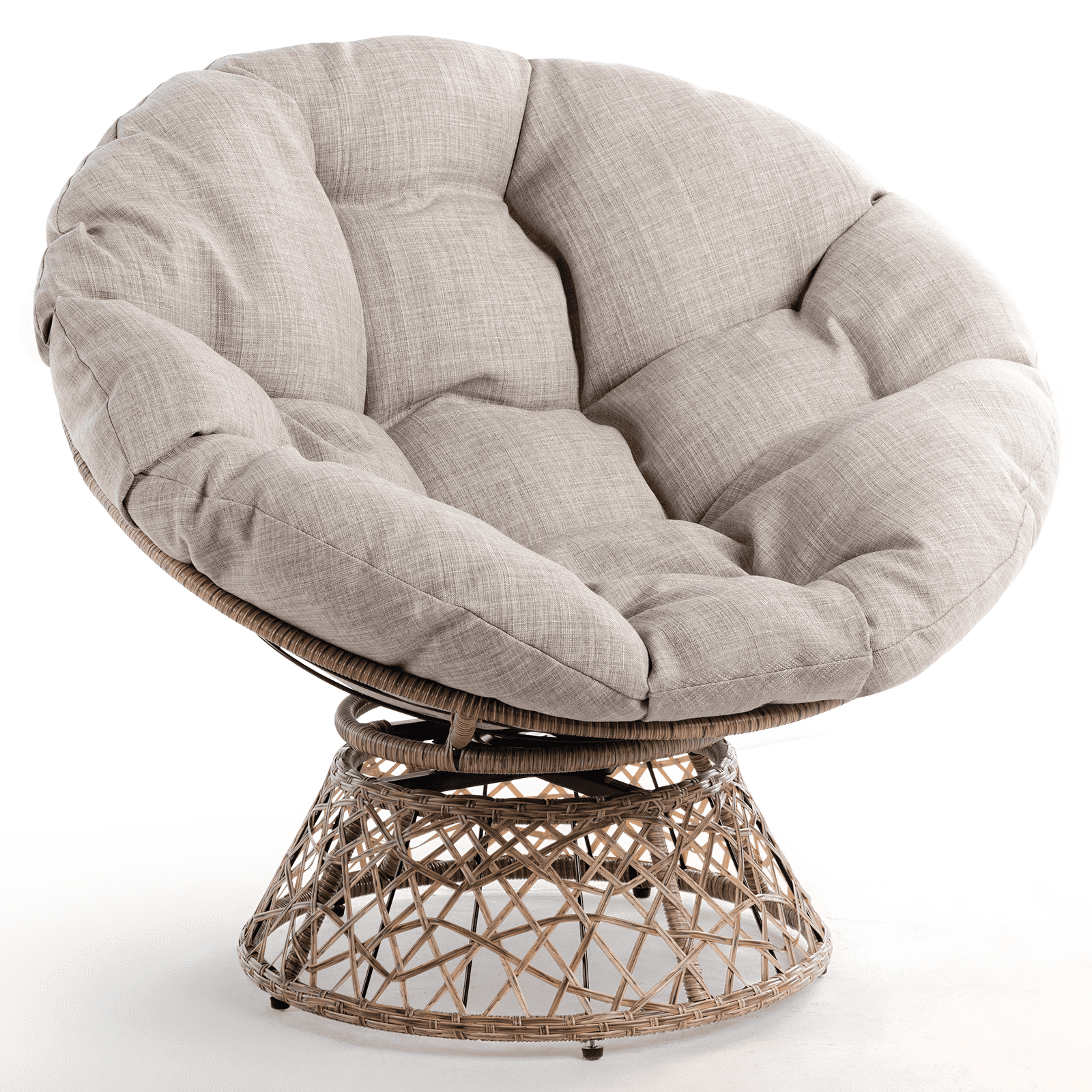 Bme 360 Swivel Comfy Papasan Chair with Fabric Cushion, Sturdy Metal Frame (Cream Vanilla - Black Frame)