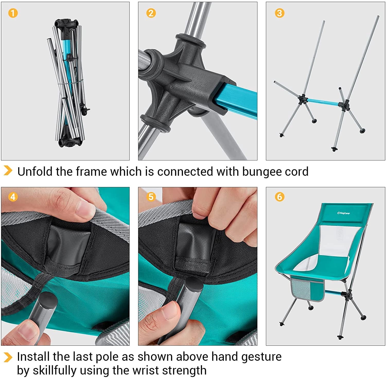 KingCamp 2 Pack High Back Camping Chairs Lightweight Extra Wide Folding Chairs with Carry Bag Black for Adult