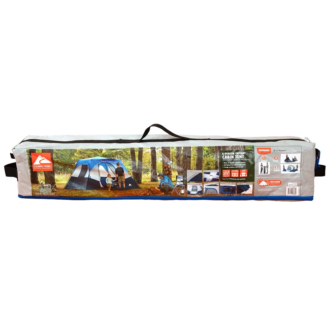 Ozark Trail 10' x 9' 6-Person Instant Cabin Tent with LED Lighted Hub, 25 lbs