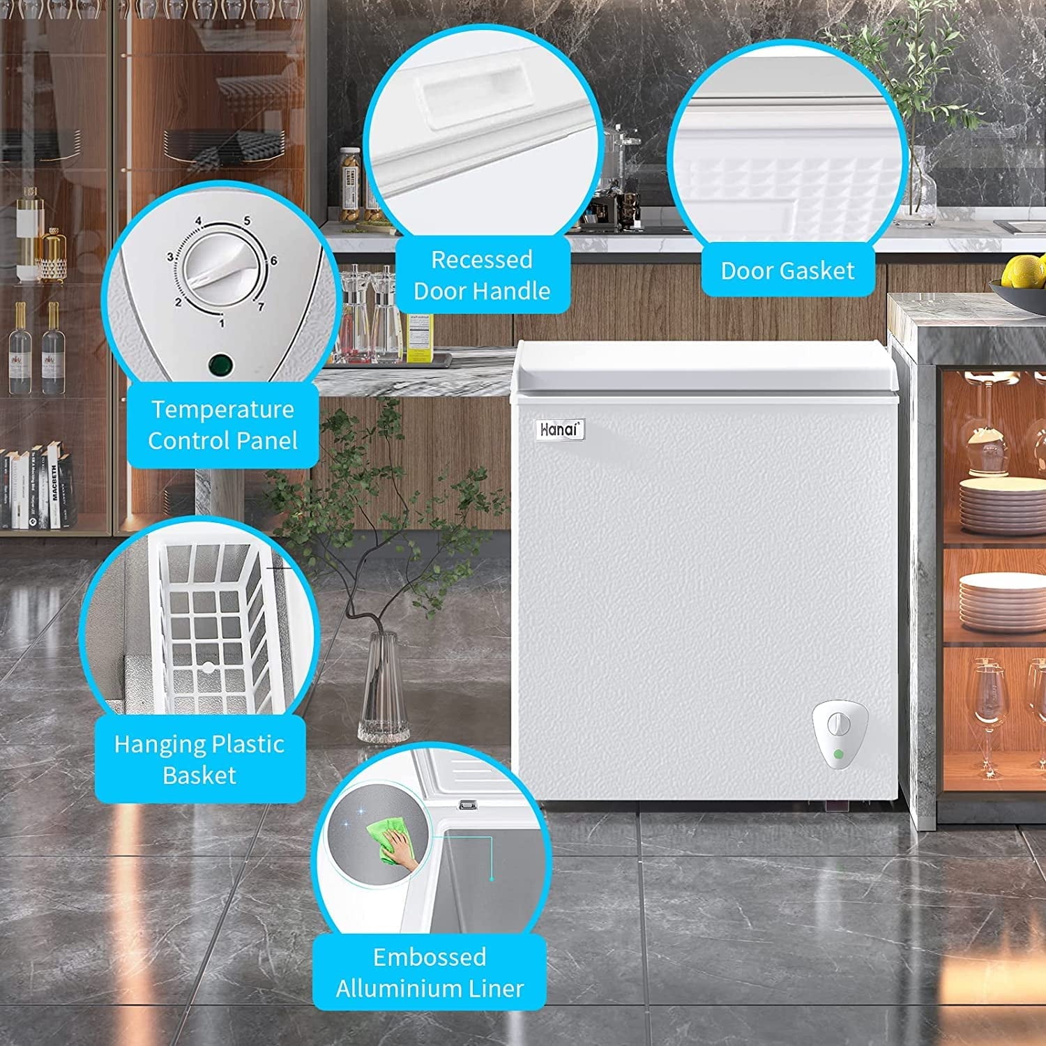 WANAI Chest Freezer 3.5 Cu ft,Small Chest Freezer,Upright Single Door Refrigerator,Black