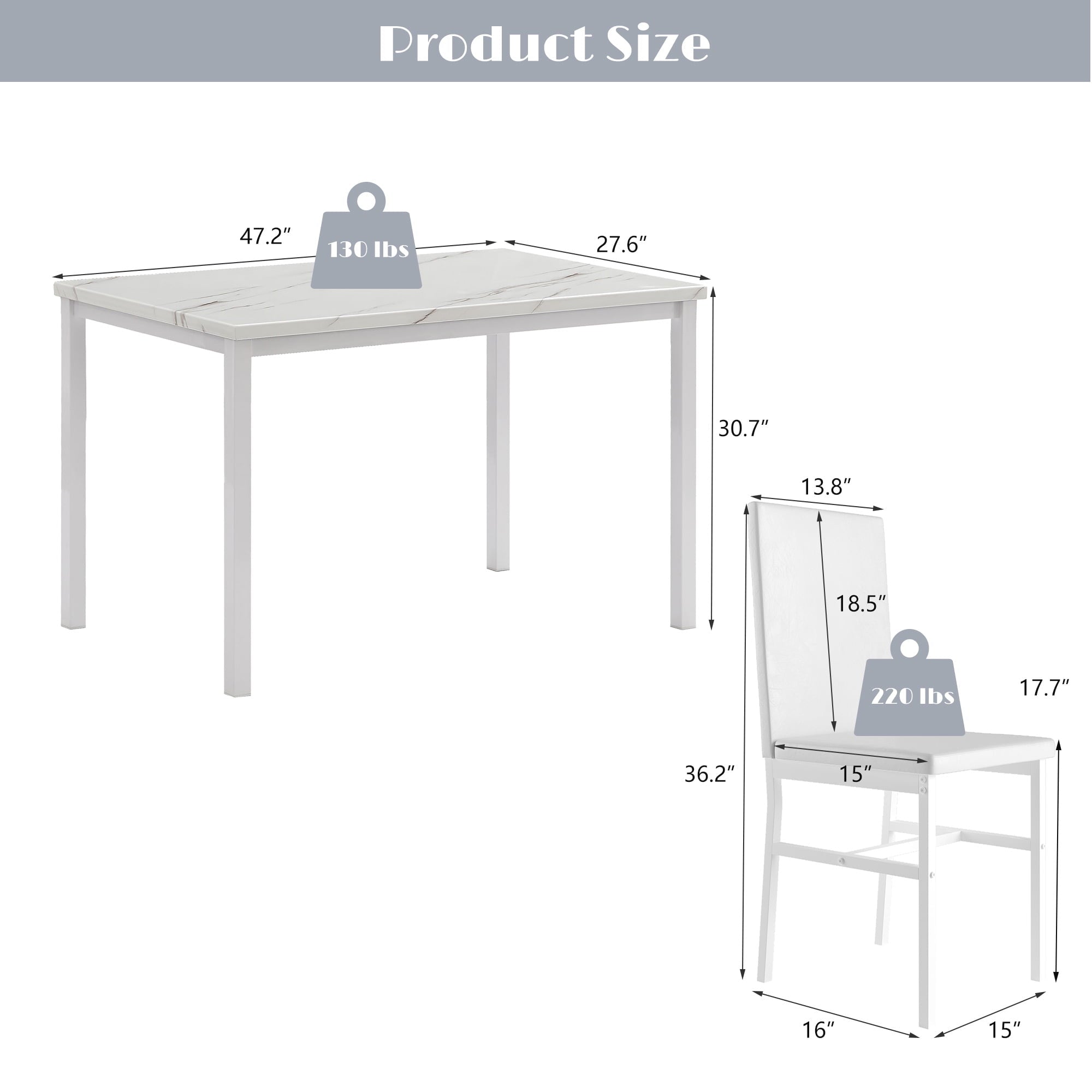 PAPROOS Dining Table Set for 4, Modern 5-Piece Kitchen Table Set with Faux Marble Top and Velvet Upholstery Chairs, Heavy Duty Dinette Sets for Breakfast Nook, Dining Room Table and Chairs, Gray