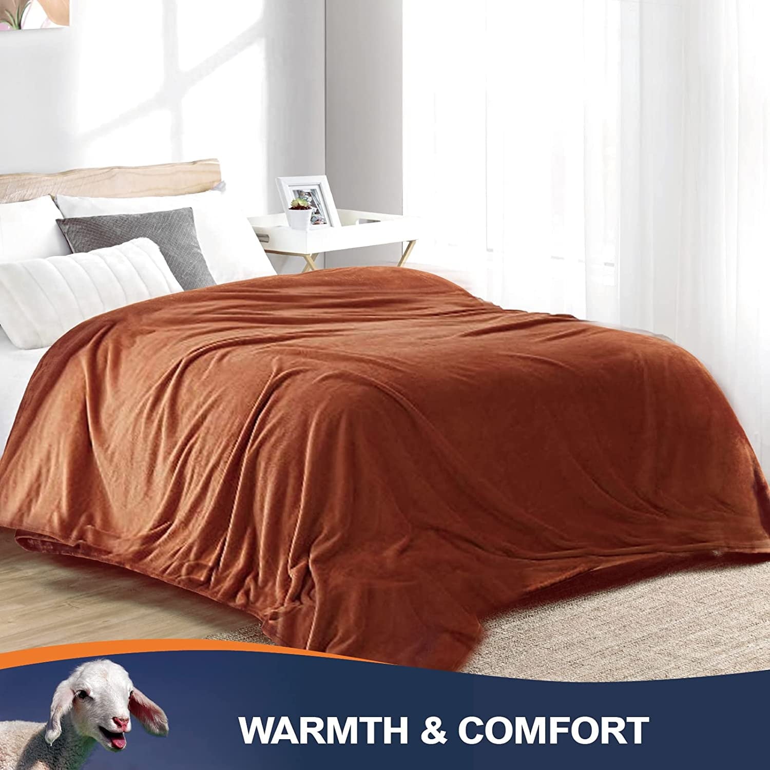 Walensee Ultra Soft Microplush Fleece Throw Blanket, 50" x 60", Orange, Machine Washable