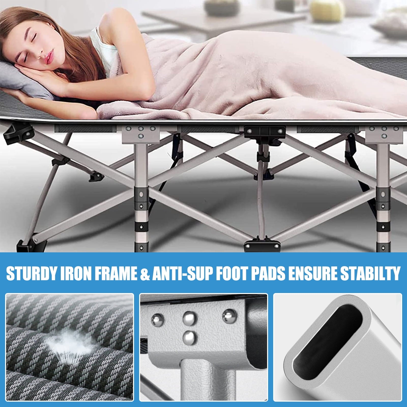 MOPHOTO 75" Portable Folding Bed for Adults, Rollaway Guest Bed Sleeping Cot with Mattress, Heavy Duty Outdoor Camping Cot with Carry Bag